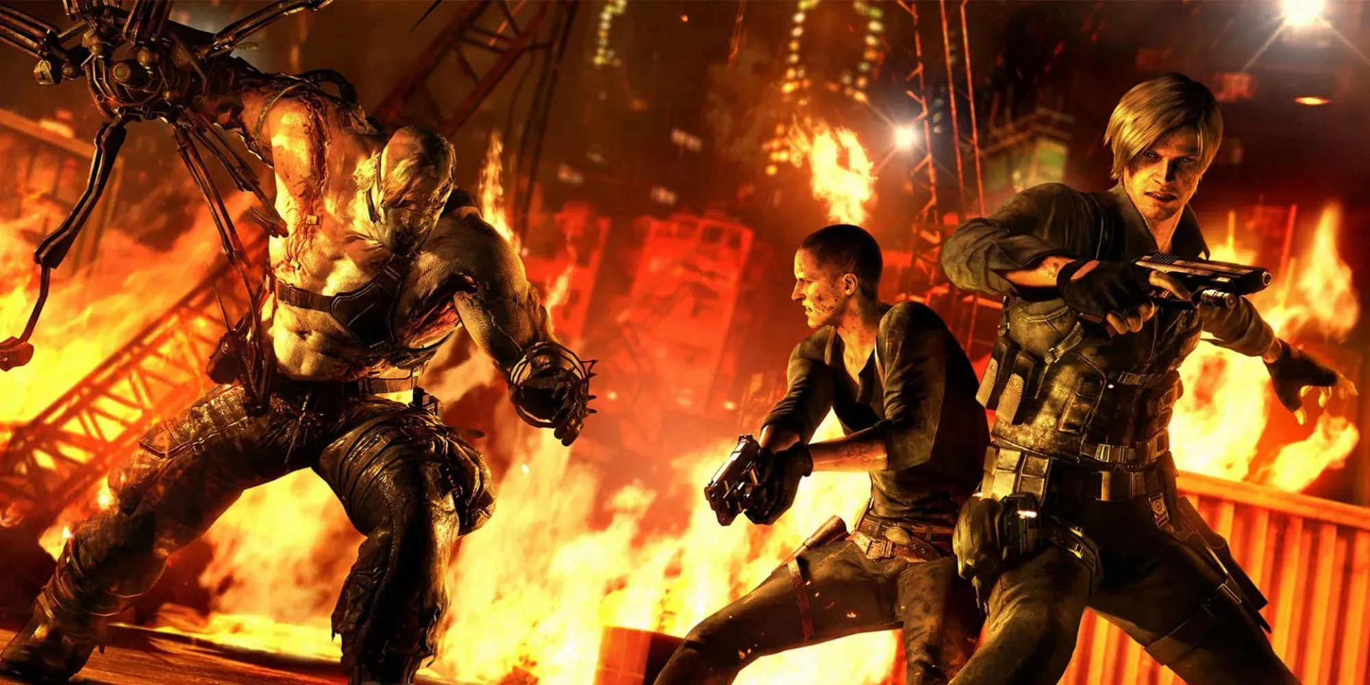 Leon S. Kennedy và Helena Harper chiến đấu chống lại zombie trong một cảnh hành động của Resident Evil 6
