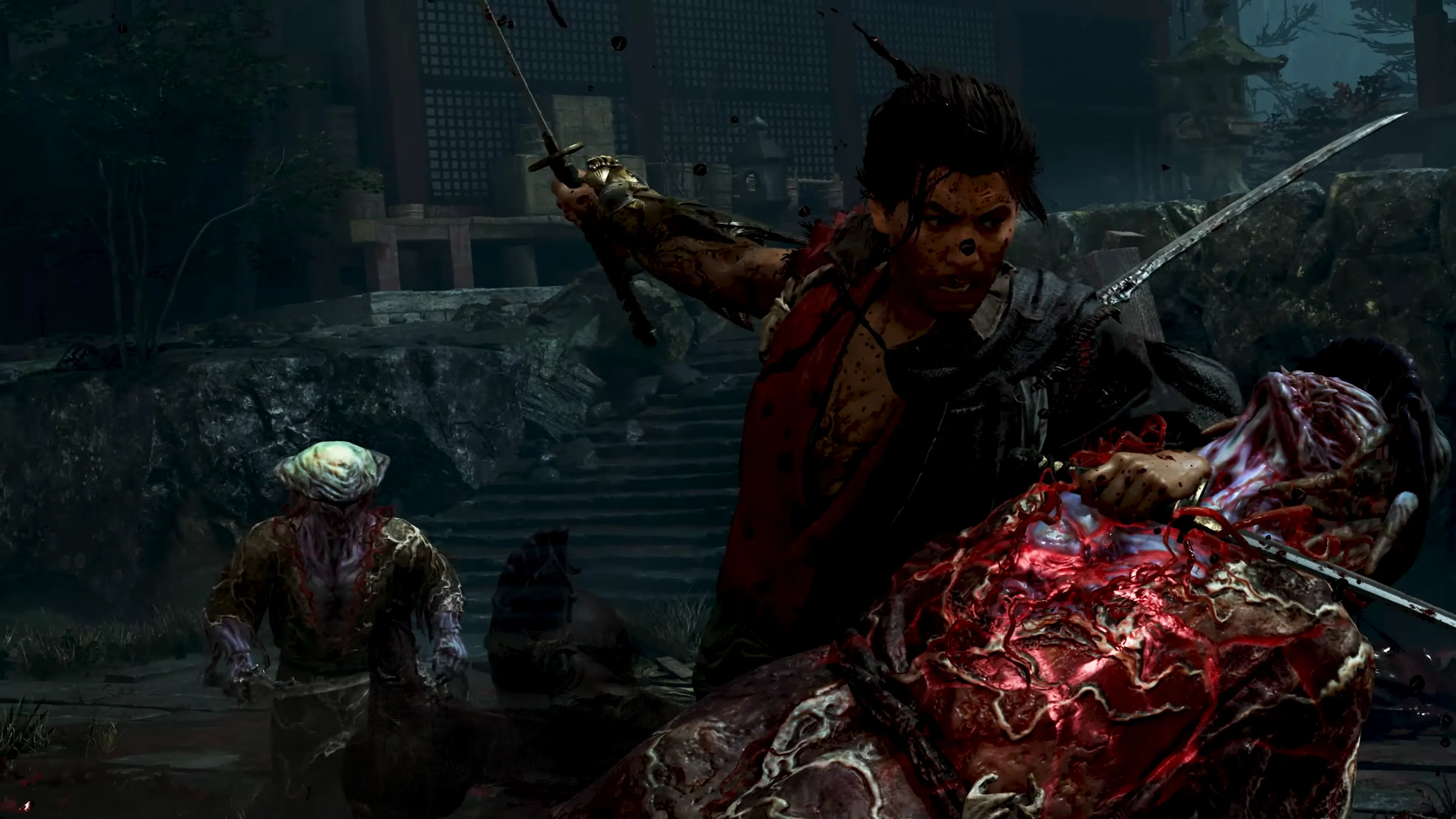Logo Onimusha: Way of the Sword trên nền đỏ sẫm, hé lộ không khí của tựa game hành động sắp ra mắt