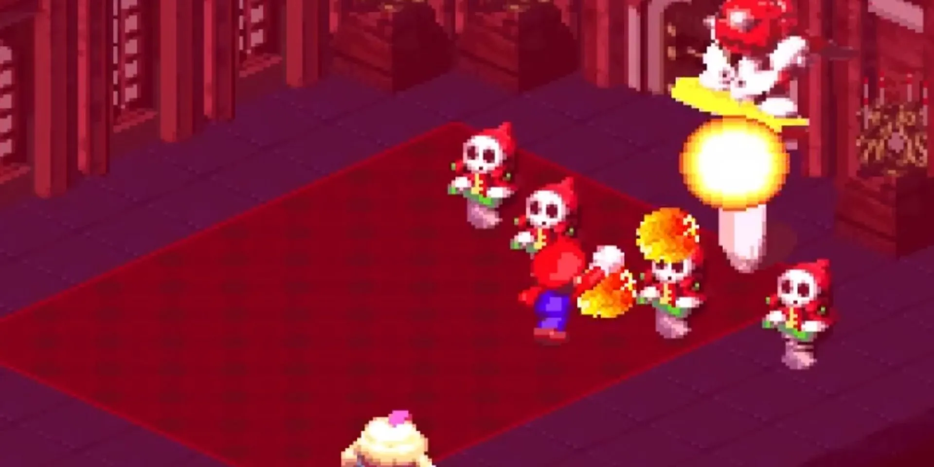 Mario sử dụng Fire Sphere tấn công Mack trong Super Mario RPG