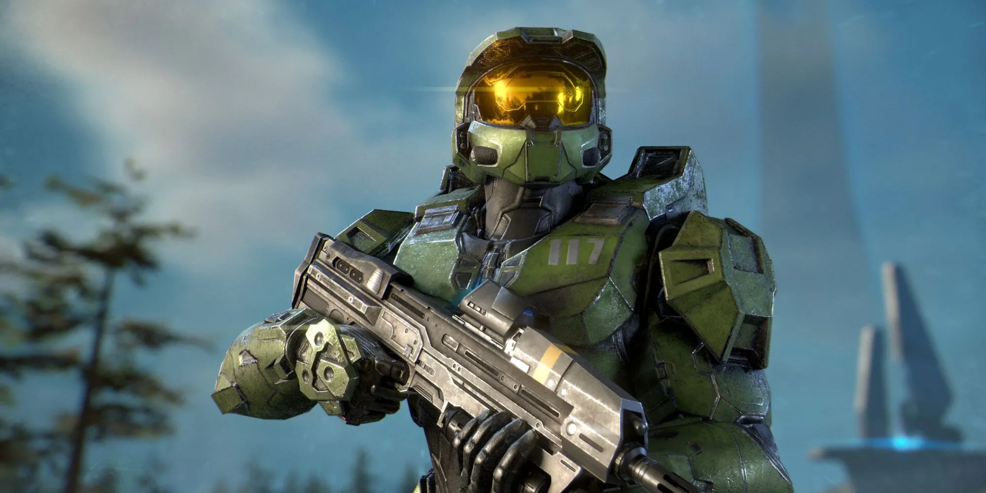 Master Chief trong Halo Infinite cầm khẩu súng trường tấn công