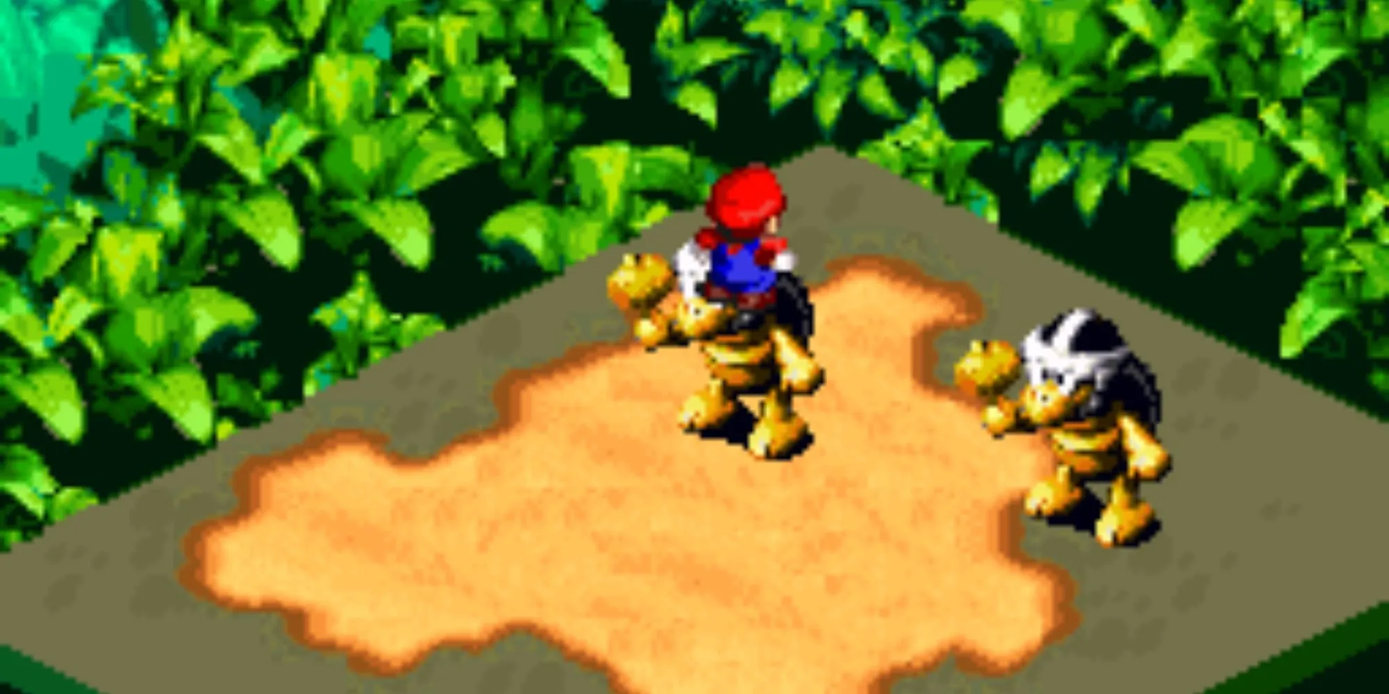 Một cảnh chiến đấu theo lượt trong Super Mario RPG: Legend Of The Seven Stars