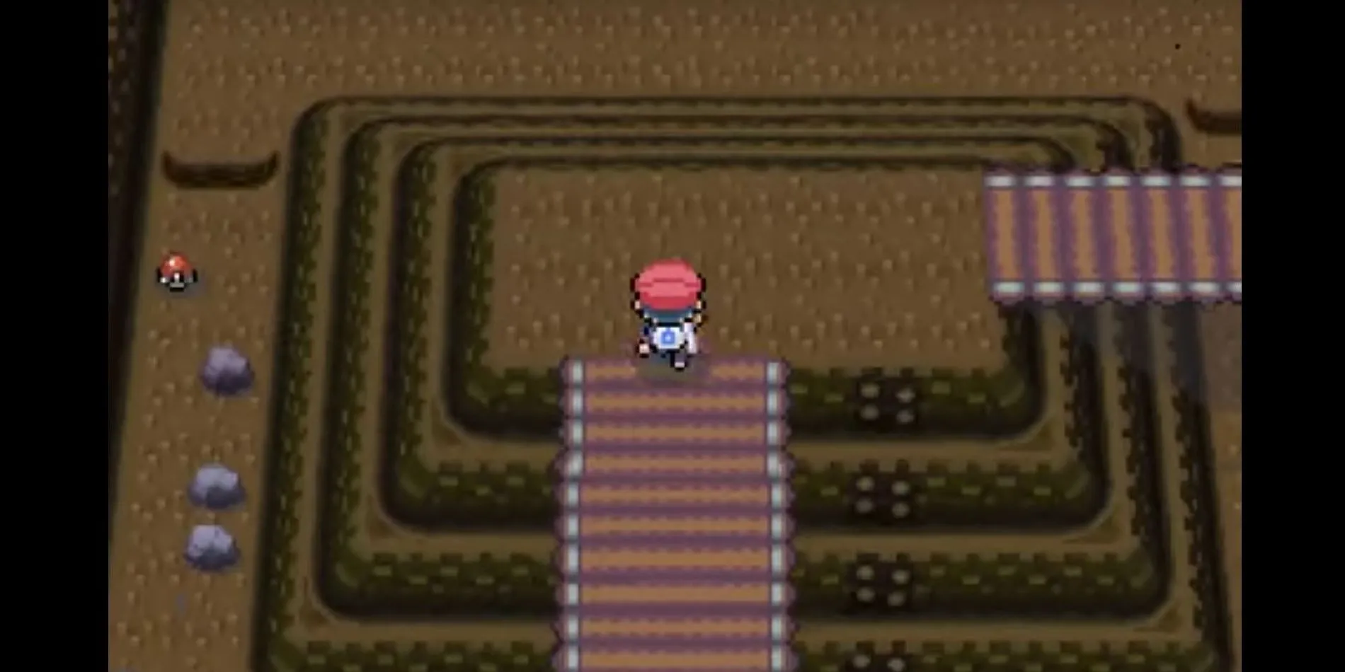 Một cảnh trên đường Victory Road trong game Pokemon Platinum trên hệ máy Nintendo DS