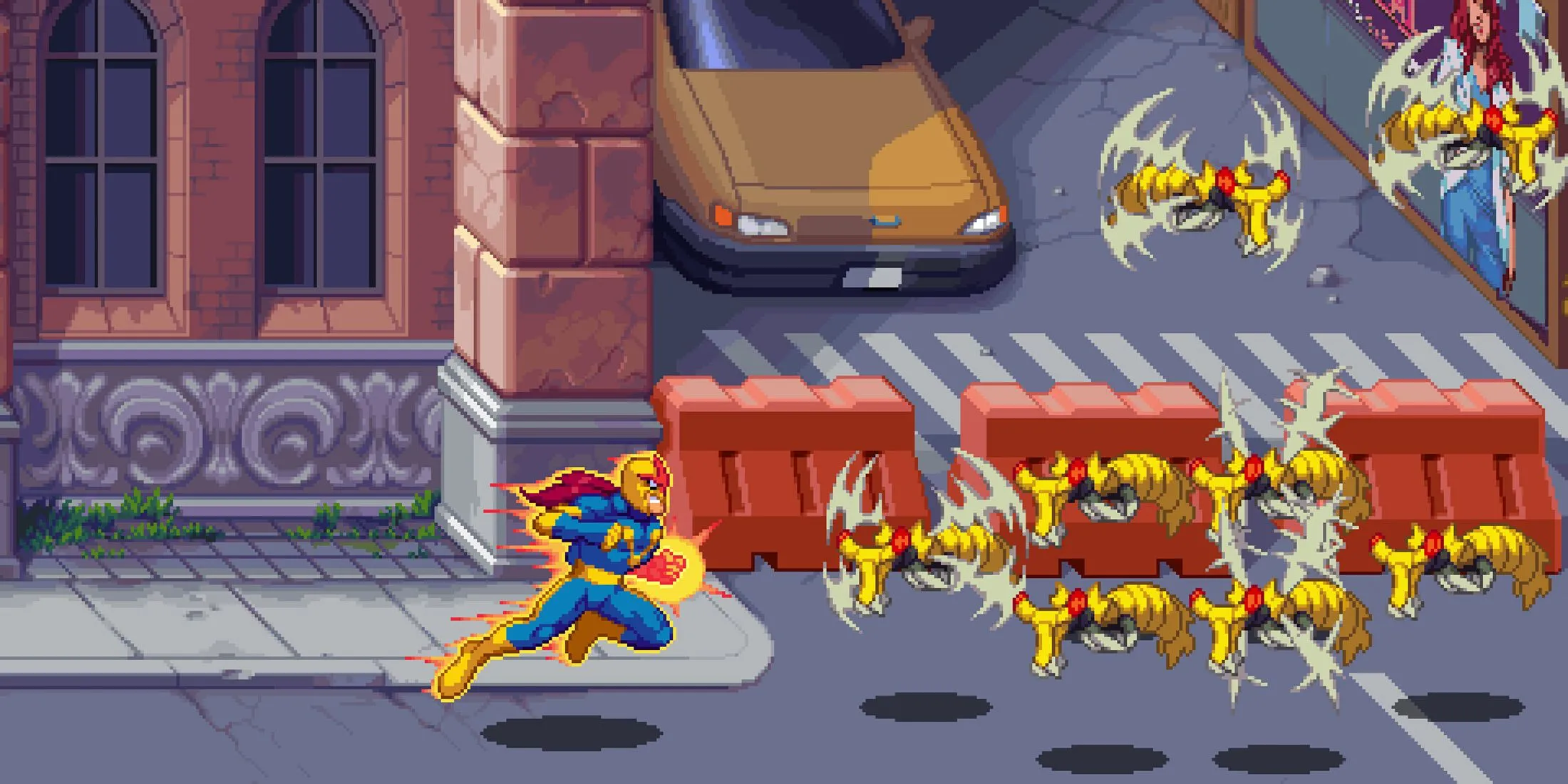 Một màn chơi trong game Marvel Cosmic Invasion với bối cảnh thành phố bị tấn công