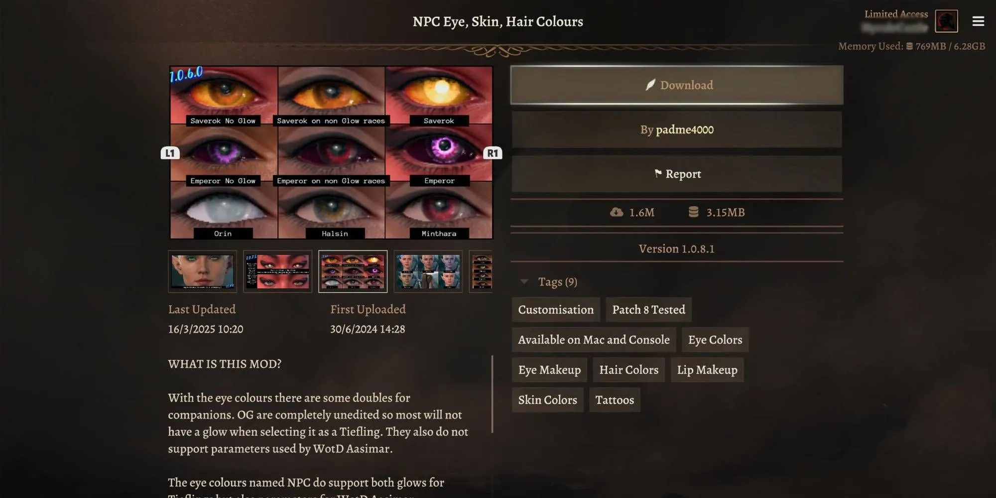 Một số tùy chọn ngoại hình nhân vật mới từ mod Hair Unlocked trong Baldur's Gate 3