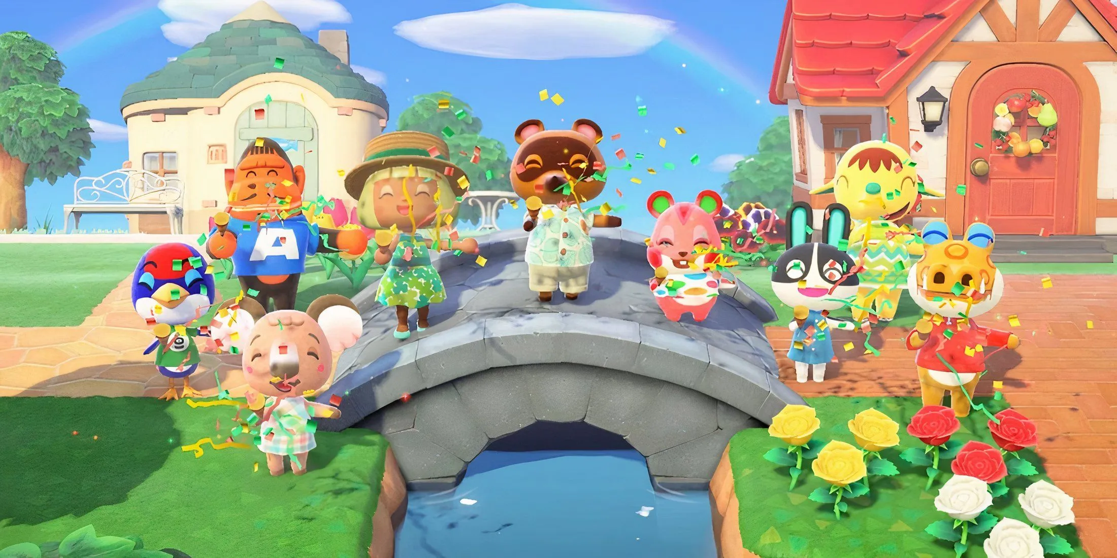 Người chơi tụ tập trên cầu trong game mô phỏng cuộc sống Animal Crossing New Horizons