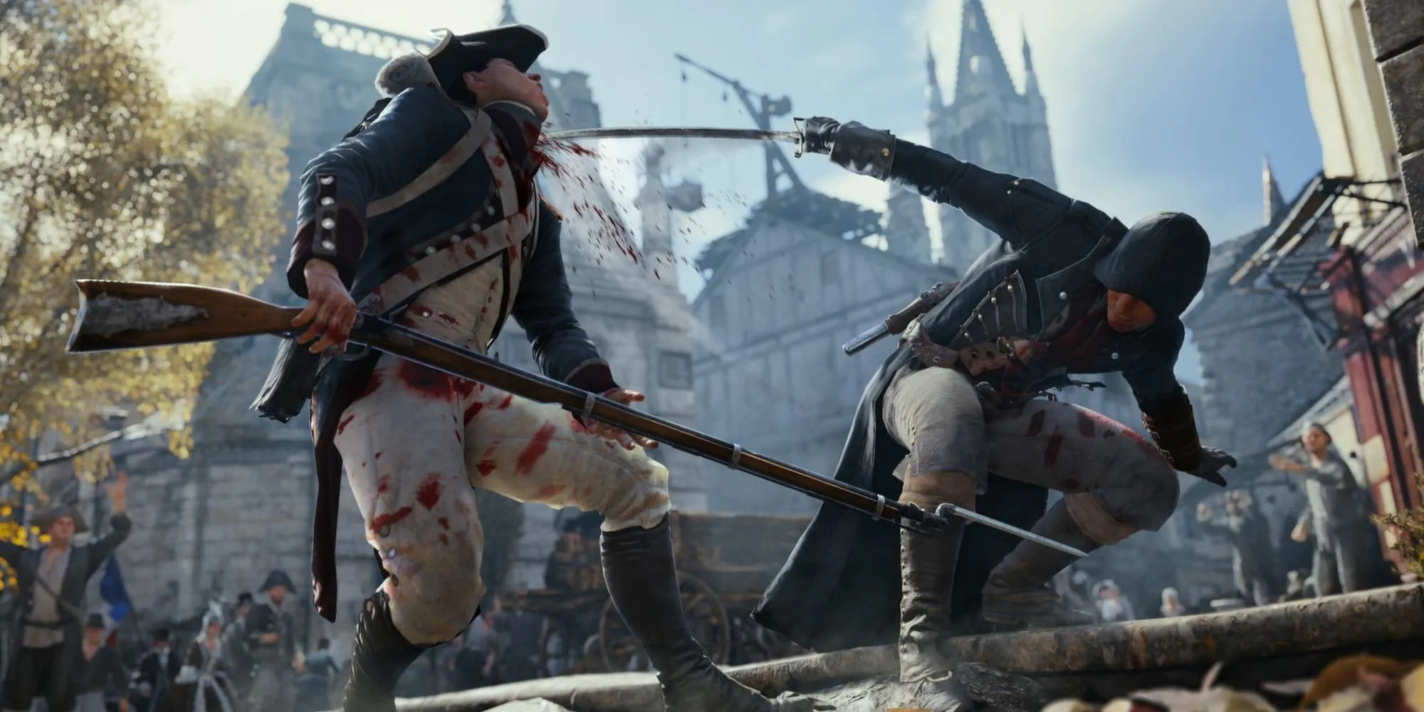 Nhân vật Assassin thực hiện đòn tấn công lén lút trong Assassin's Creed Unity