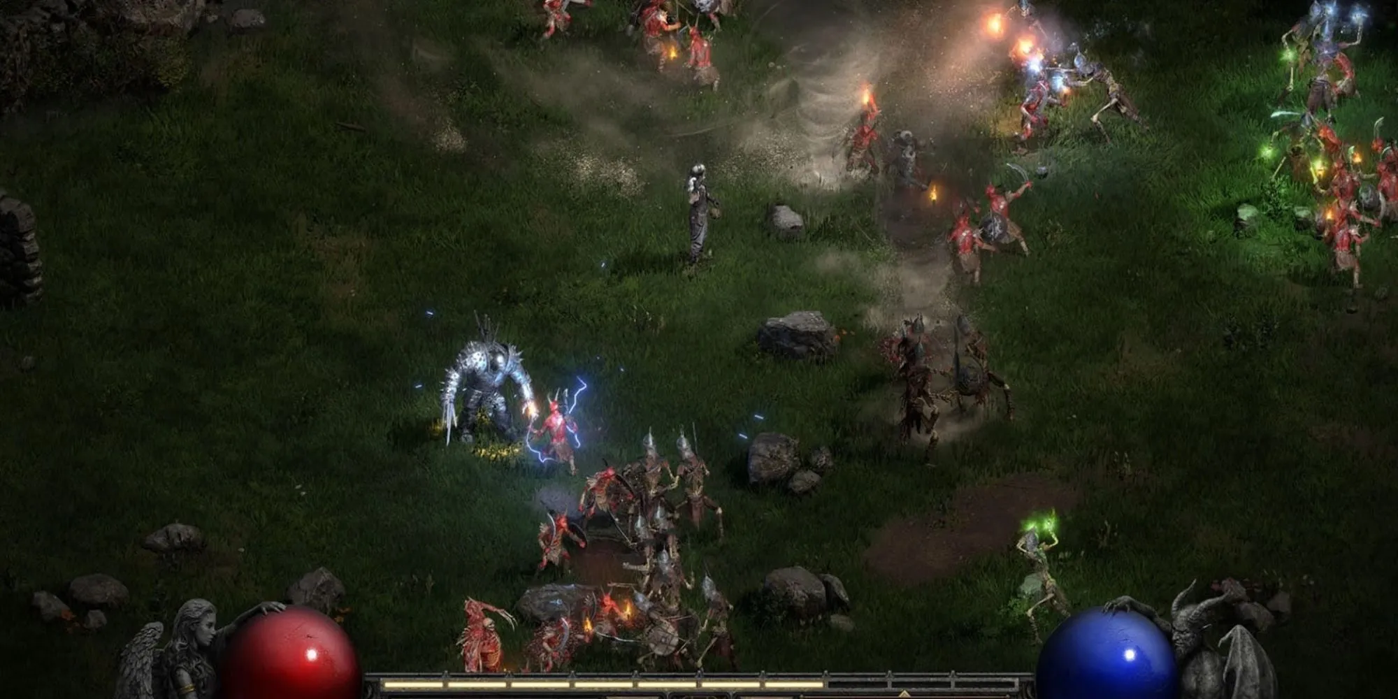 Nhân vật Barbarian chiến đấu trong Diablo II Resurrected, hiển thị đồ họa 3D nâng cấp