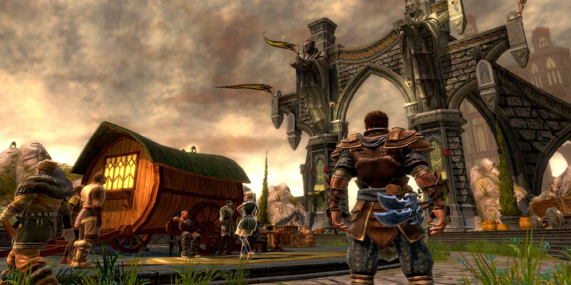 Nhân vật chiến đấu với quái vật trong Kingdoms of Amalur Reckoning đầy màu sắc