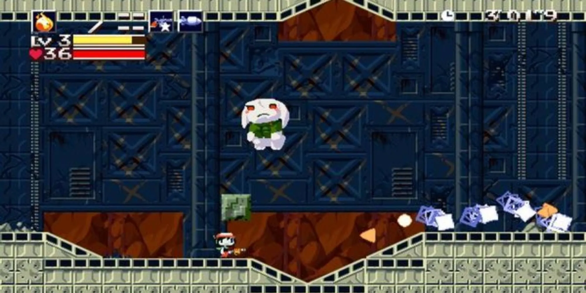 Nhân vật chính Quote trong Cave Story+ chiến đấu với kẻ thù