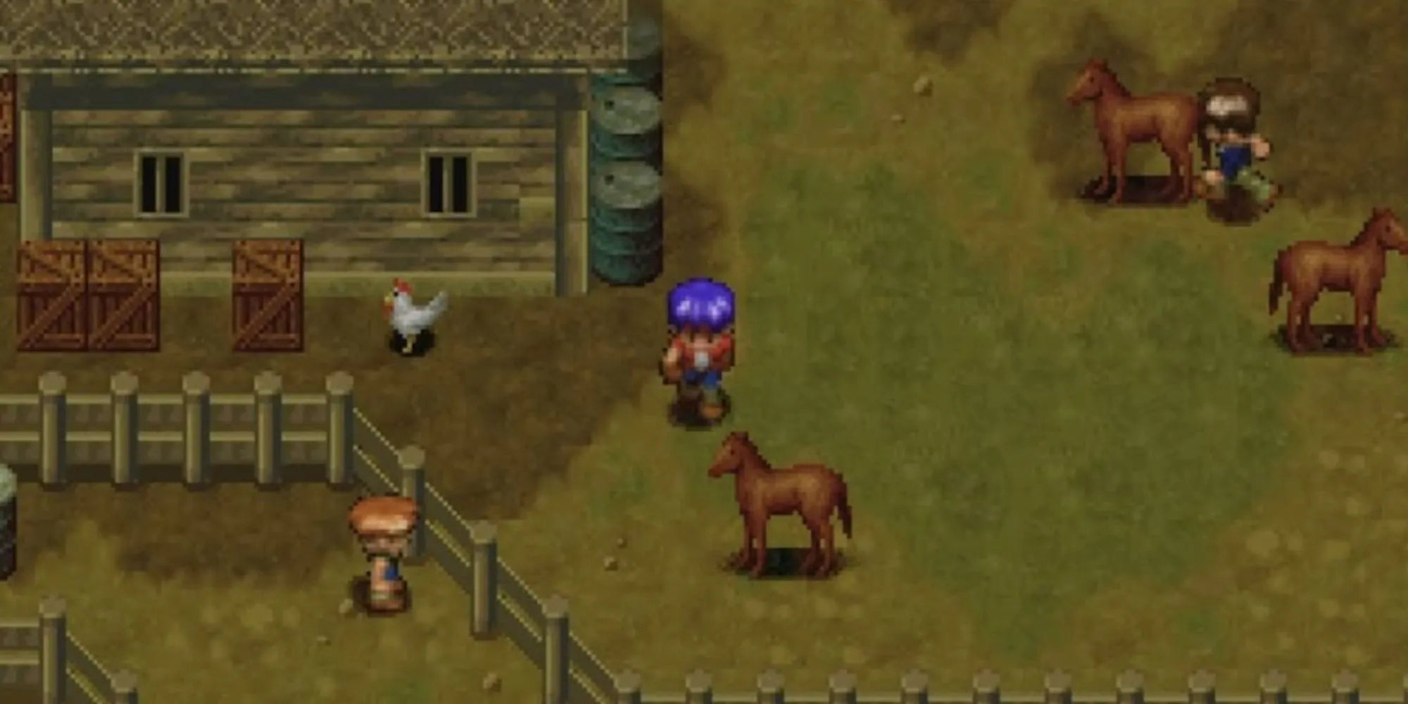 Nhân vật chính Rudy cầm súng trong khung cảnh miền Tây của game JRPG Wild Arms trên PS1