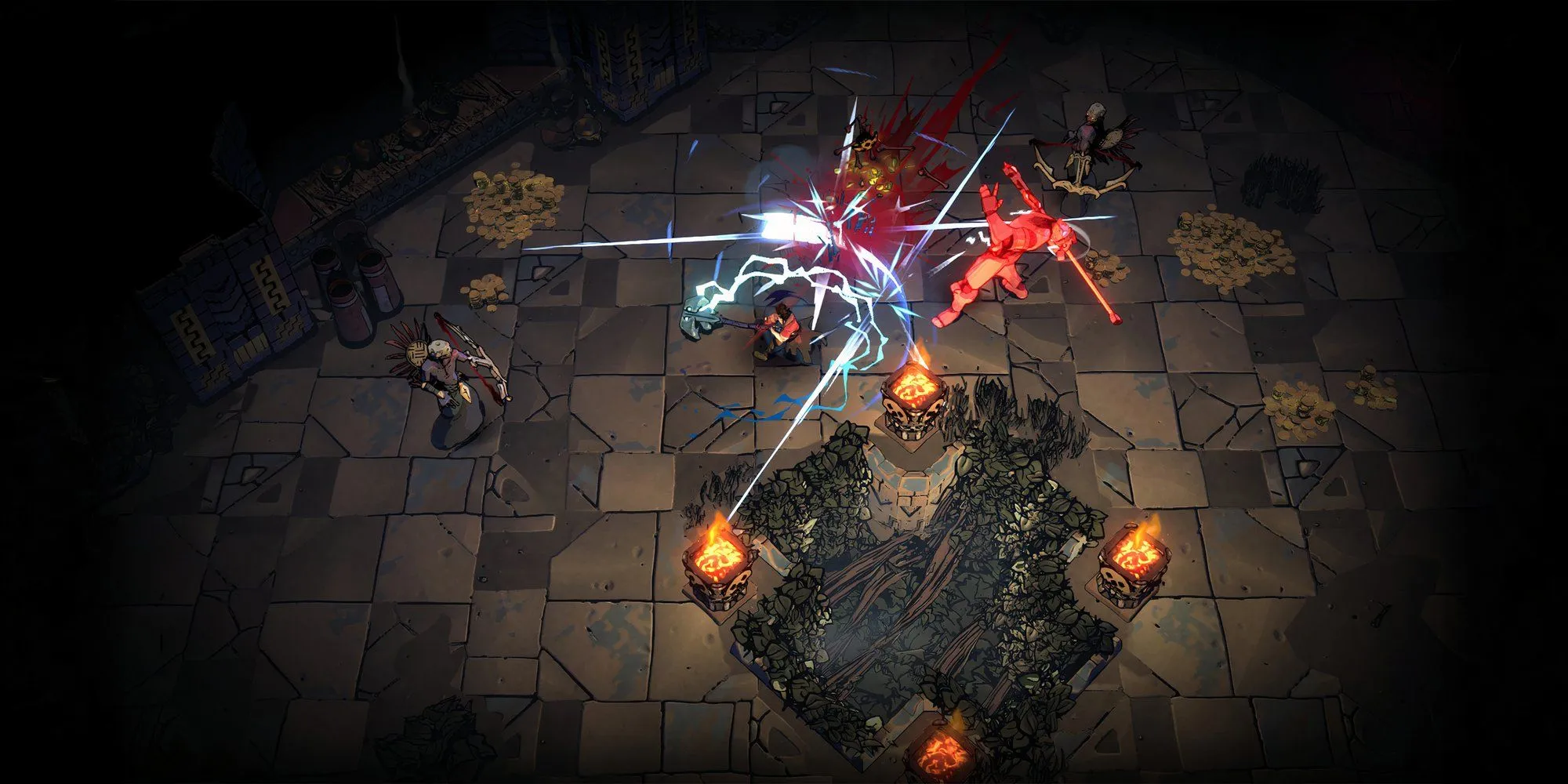 Nhân vật chính trong Curse of the Dead Gods chiến đấu với quái vật trong đền thờ tối tăm