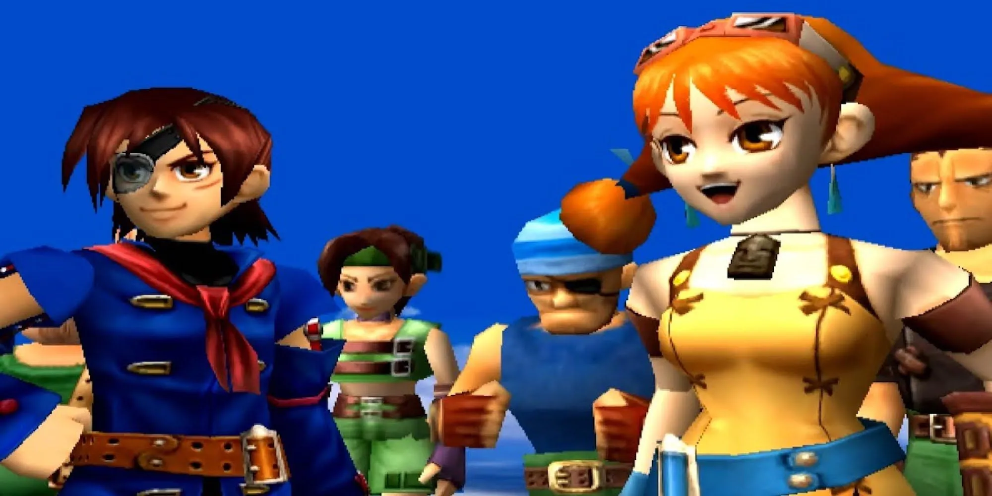 Nhân vật chính Vyse và đồng đội trên khinh khí cầu trong Skies of Arcadia.