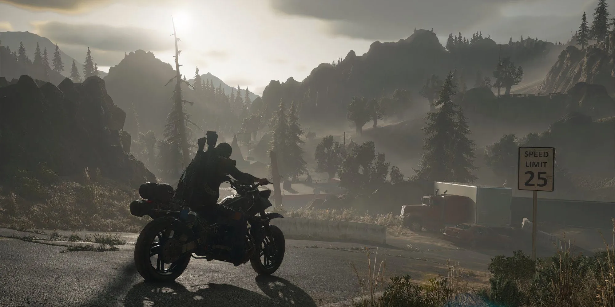 Nhân vật Deacon St. John lái xe mô tô xuyên qua bầy zombie trong Days Gone