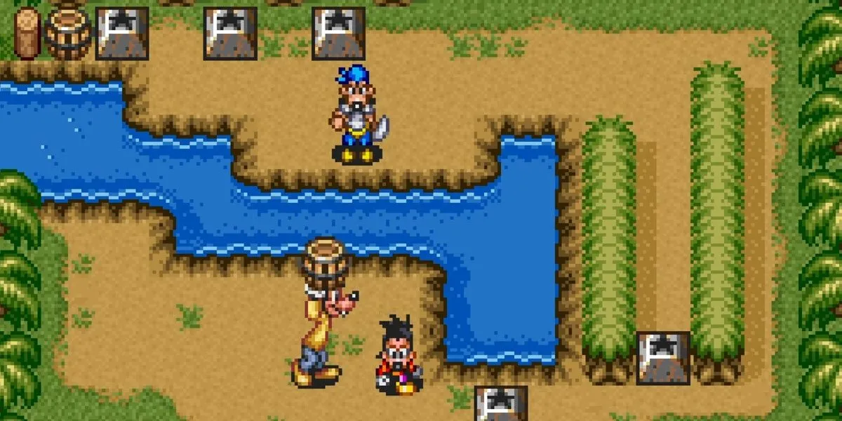 Nhân vật Goofy cầm thùng trong game Goof Troop