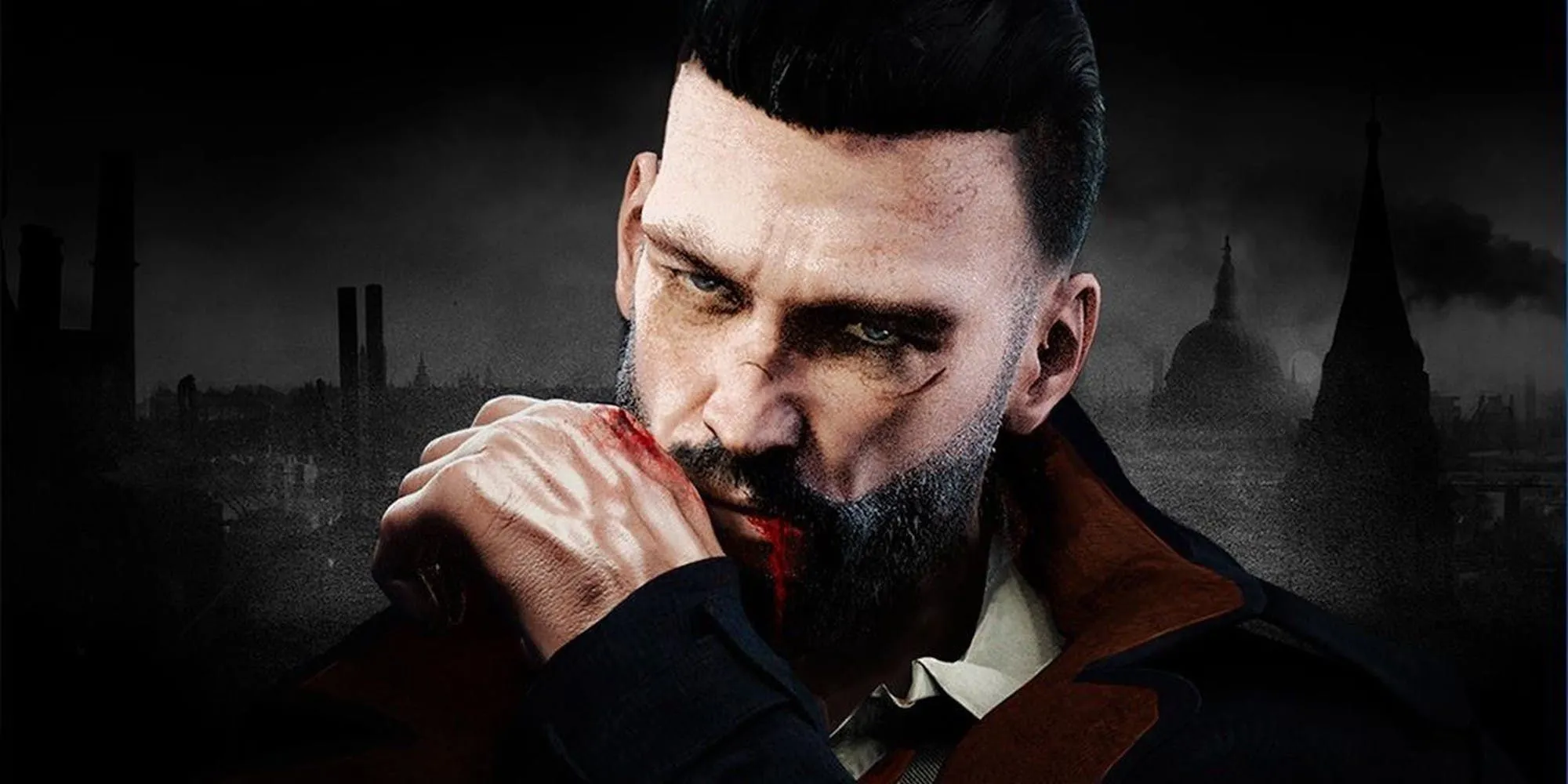 Nhân vật Jonathan Reid trong Vampyr lau vết máu trên mặt sau một cuộc săn