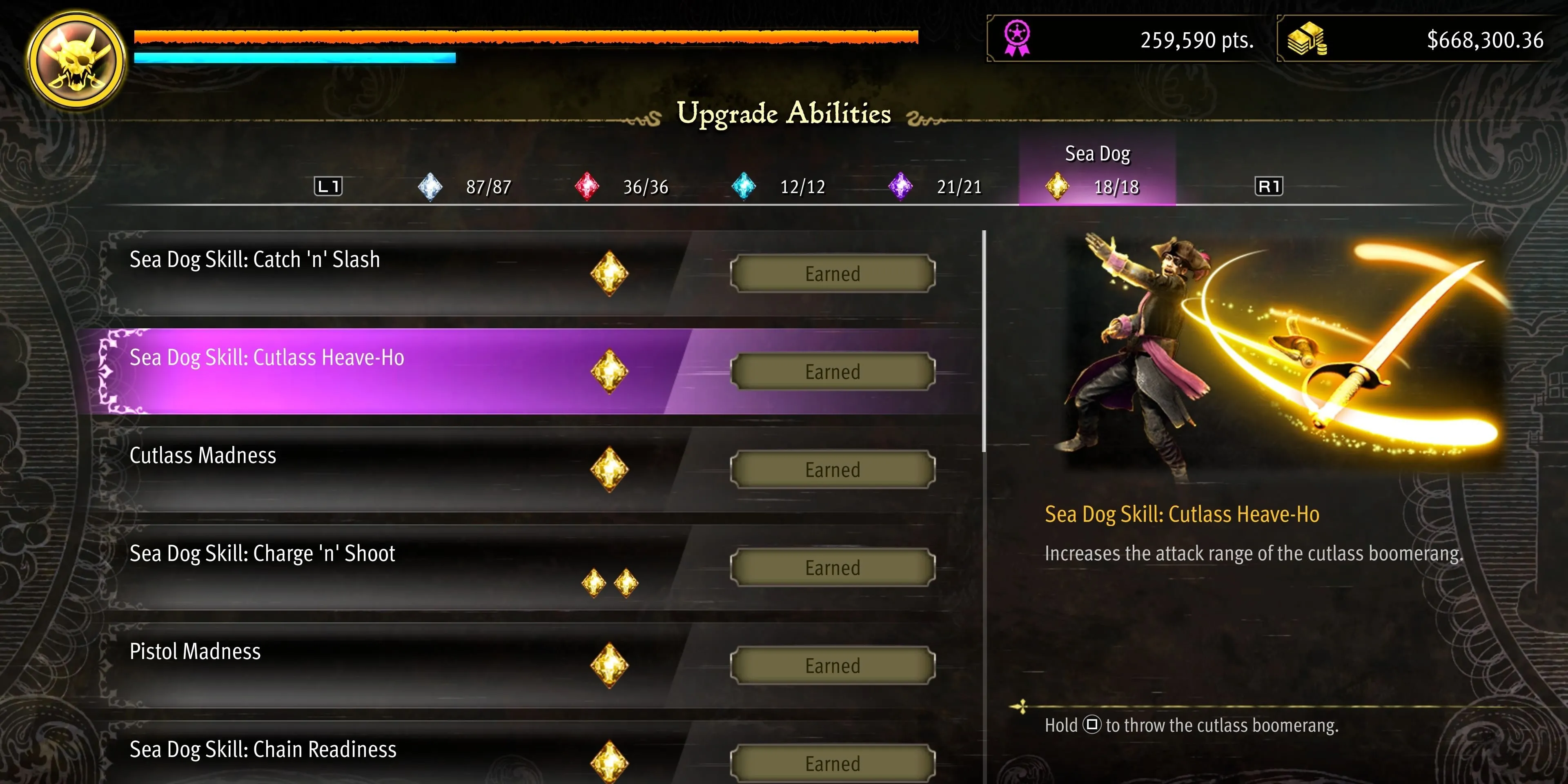 Nhân vật Majima sử dụng kỹ năng Cutlass Heave-Ho phóng dao găm trong Pirate Yakuza