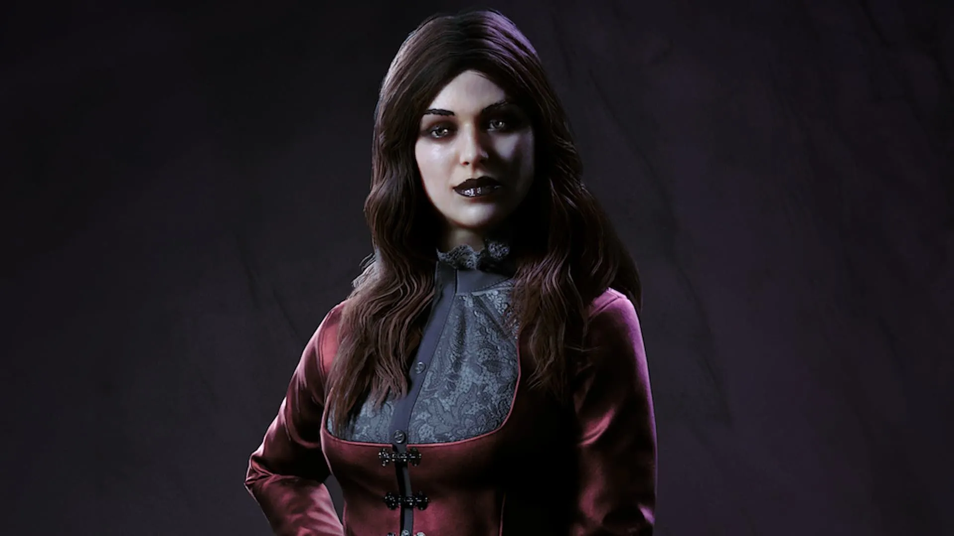 Nhân vật Pandora trong Vampire The Masquerade Bloodlines 2 đứng giữa khung cảnh tăm tối, thể hiện bầu không khí u ám của game.