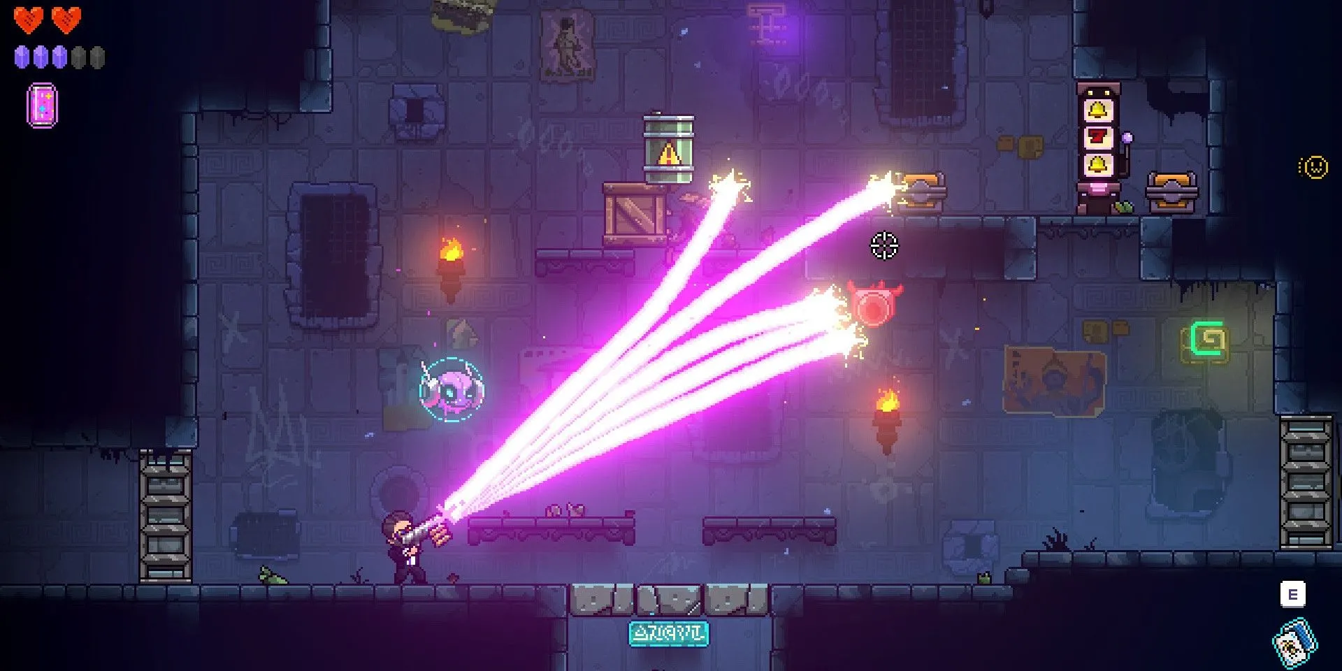 Nhân vật phóng ra nhiều tia đạn trong Neon Abyss