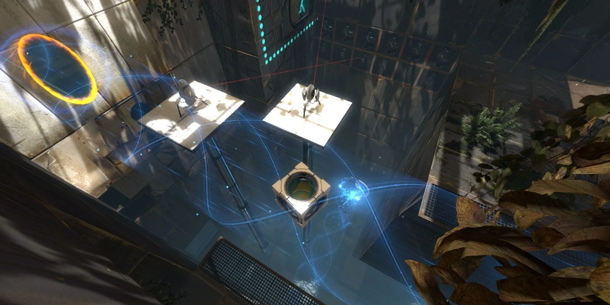 Nhân vật robot Atlas và P-Body trong chế độ co-op của game giải đố Portal 2