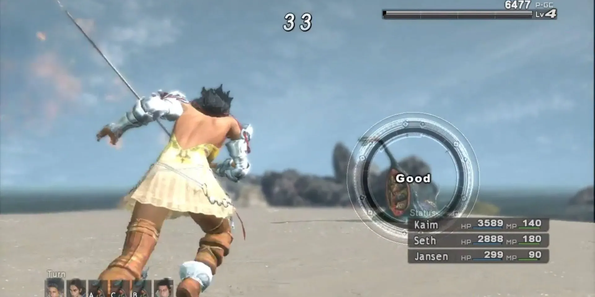Nhân vật Seth tấn công quái vật trong trận chiến của game JRPG Lost Odyssey