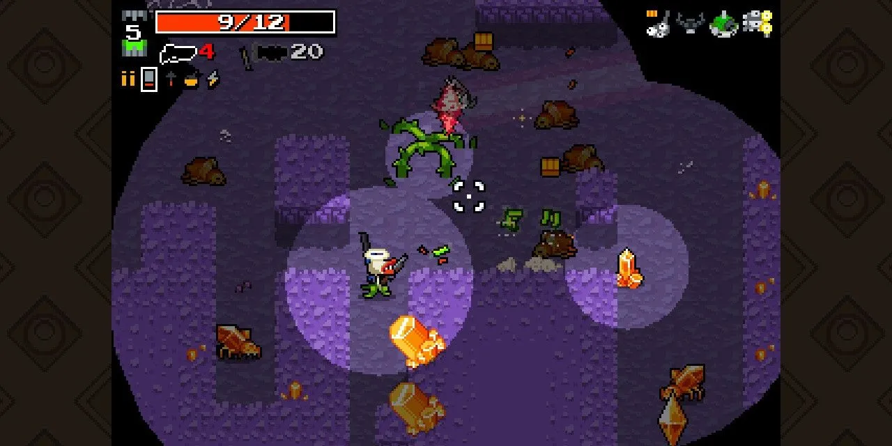 Nhân vật trong một khu vực tối tăm ở Nuclear Throne