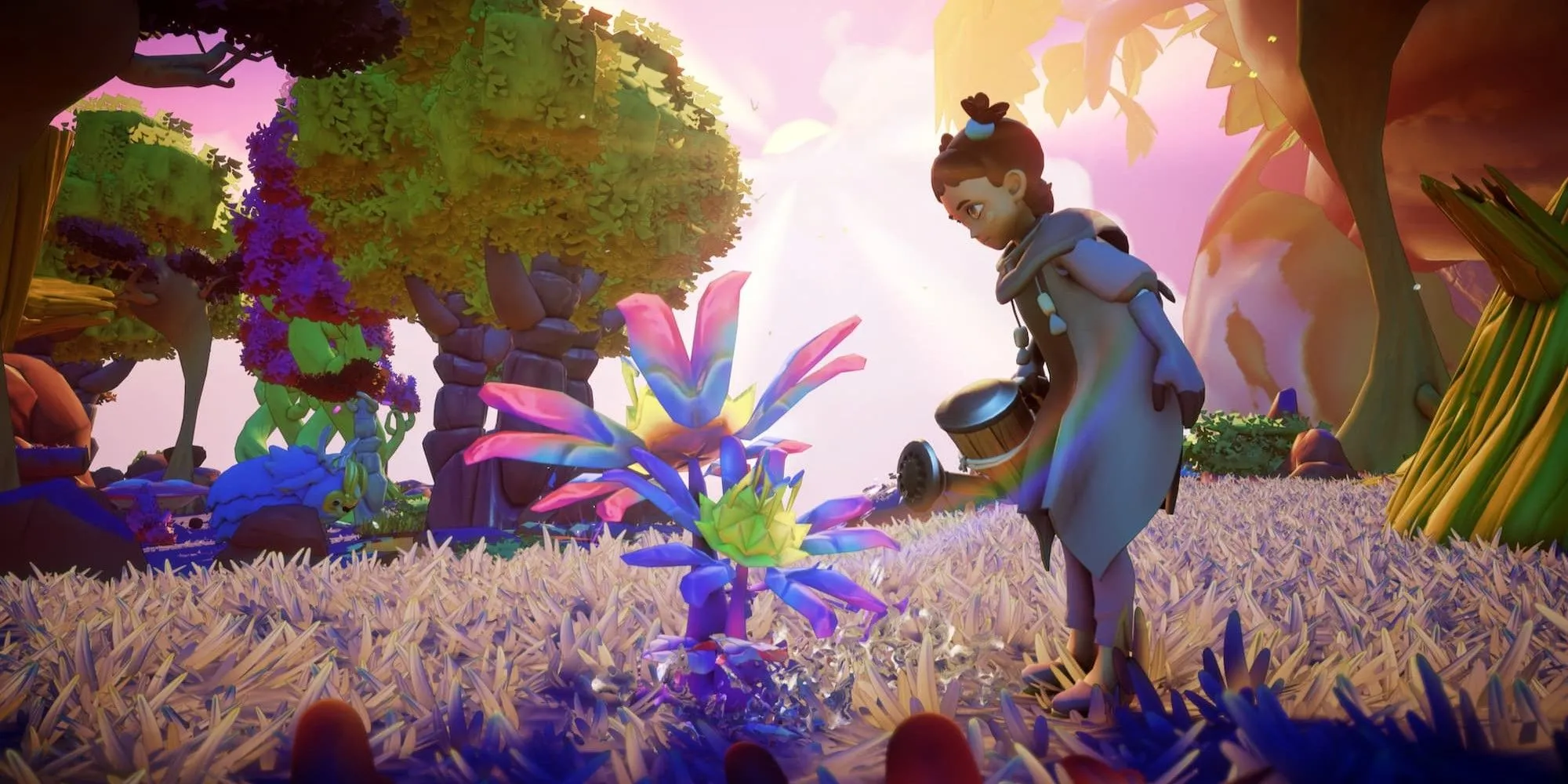 Nhân vật tưới cây trên cành Cây Vĩnh Cửu trong game Grow Song of the Evertree