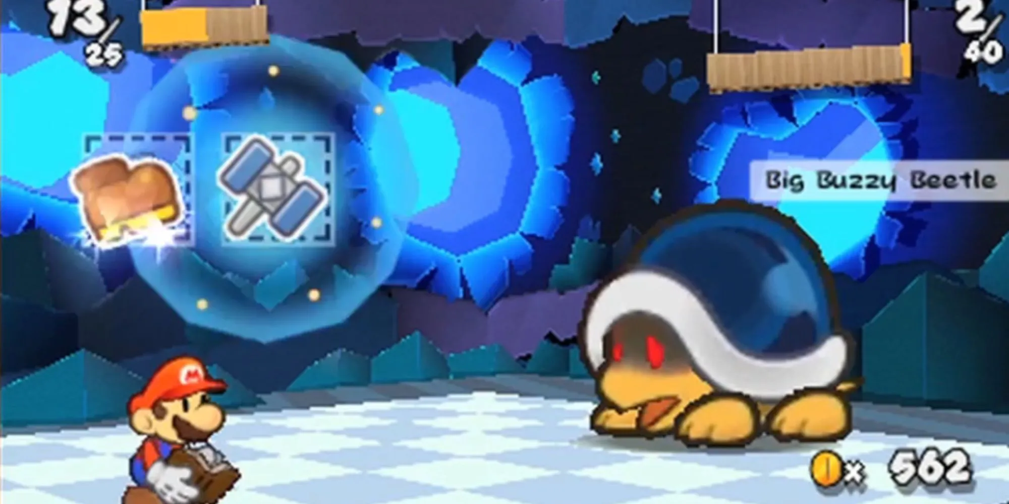 Paper Mario đang chiến đấu trong Paper Mario: Sticker Star, sử dụng các sticker làm kỹ năng
