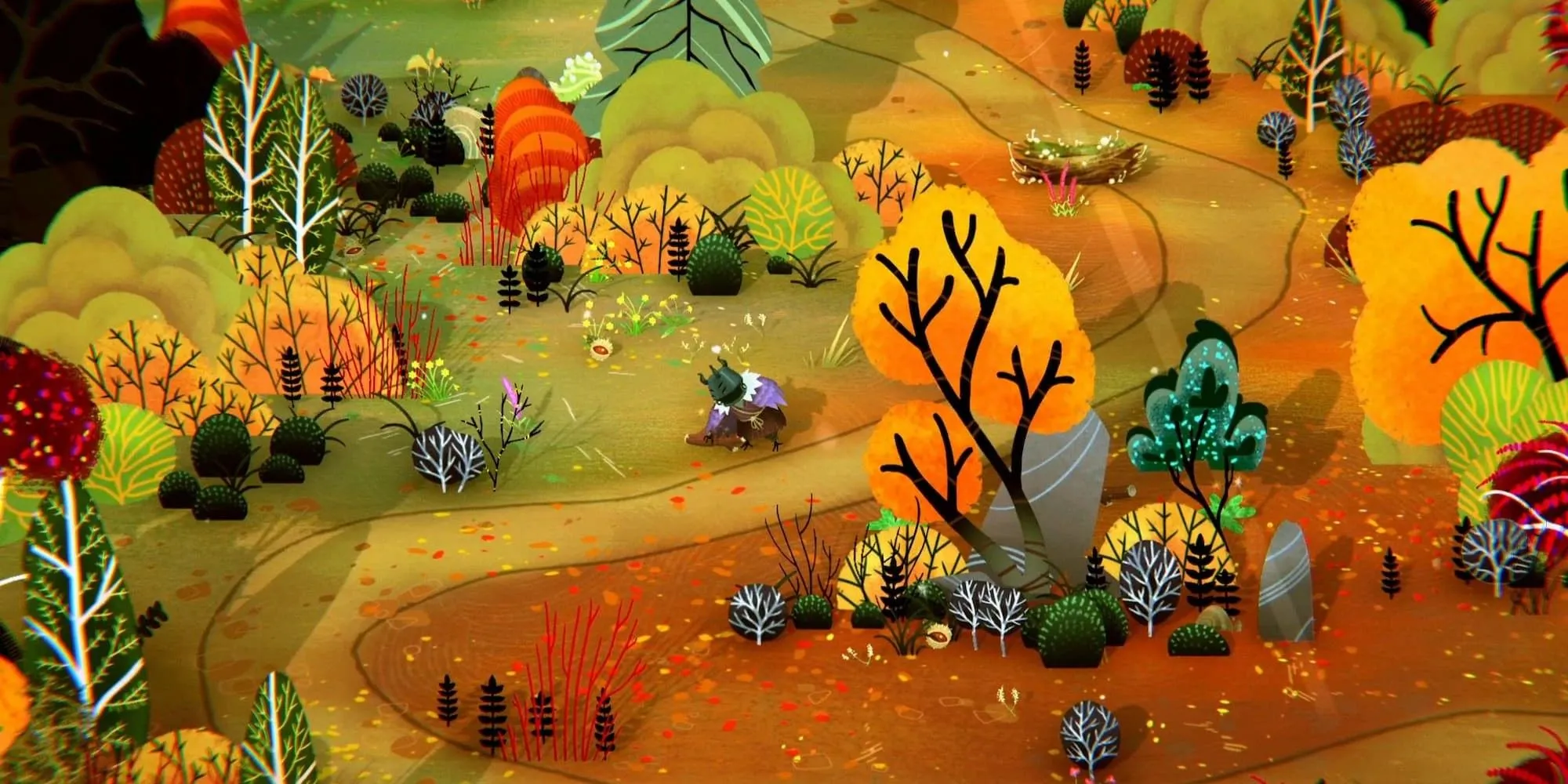 Phù thủy già thu thập nguyên liệu trong khu rừng cổ tích của game Wytchwood