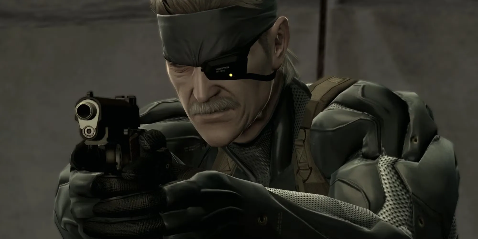 Poster chính thức của Metal Gear Solid 4 Guns of the Patriots với hình ảnh Old Snake
