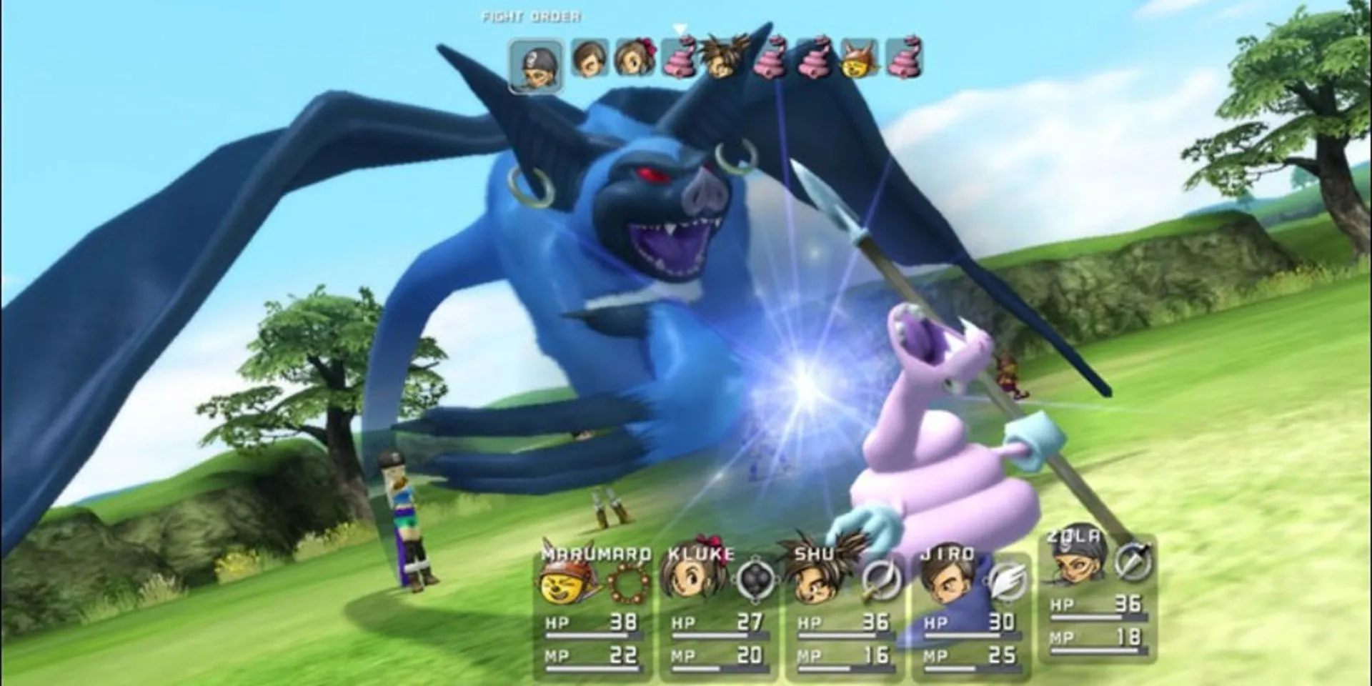 Quái vật Bat Shadow tấn công trong game Blue Dragon với nét vẽ của Akira Toriyama