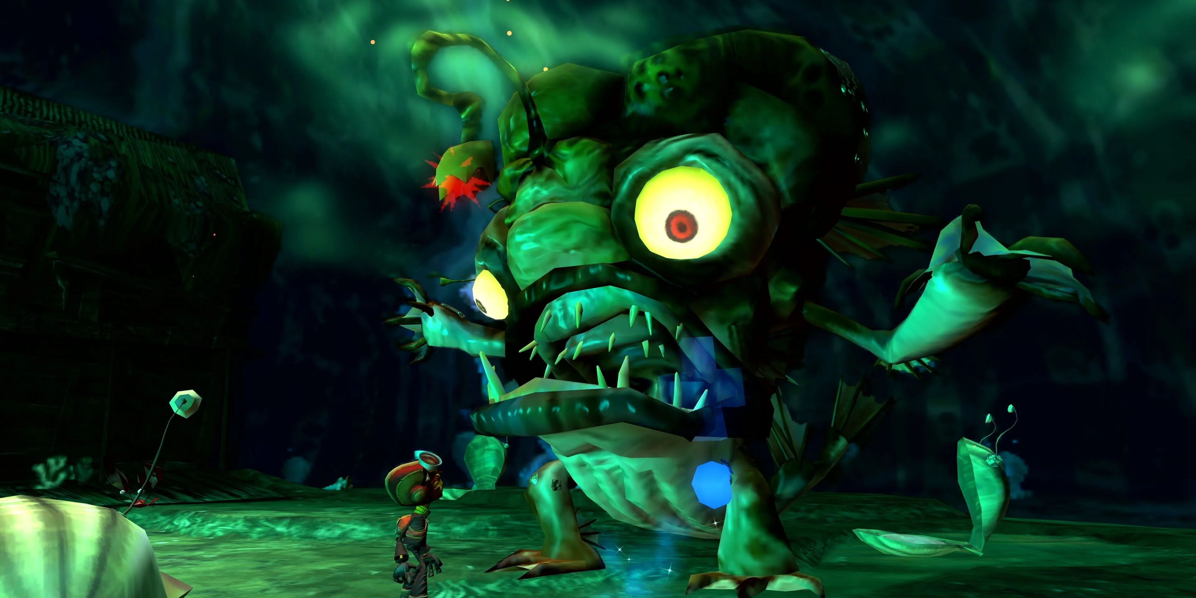Raz sử dụng năng lực tâm linh trò chuyện với cá phổi Linda trong Psychonauts
