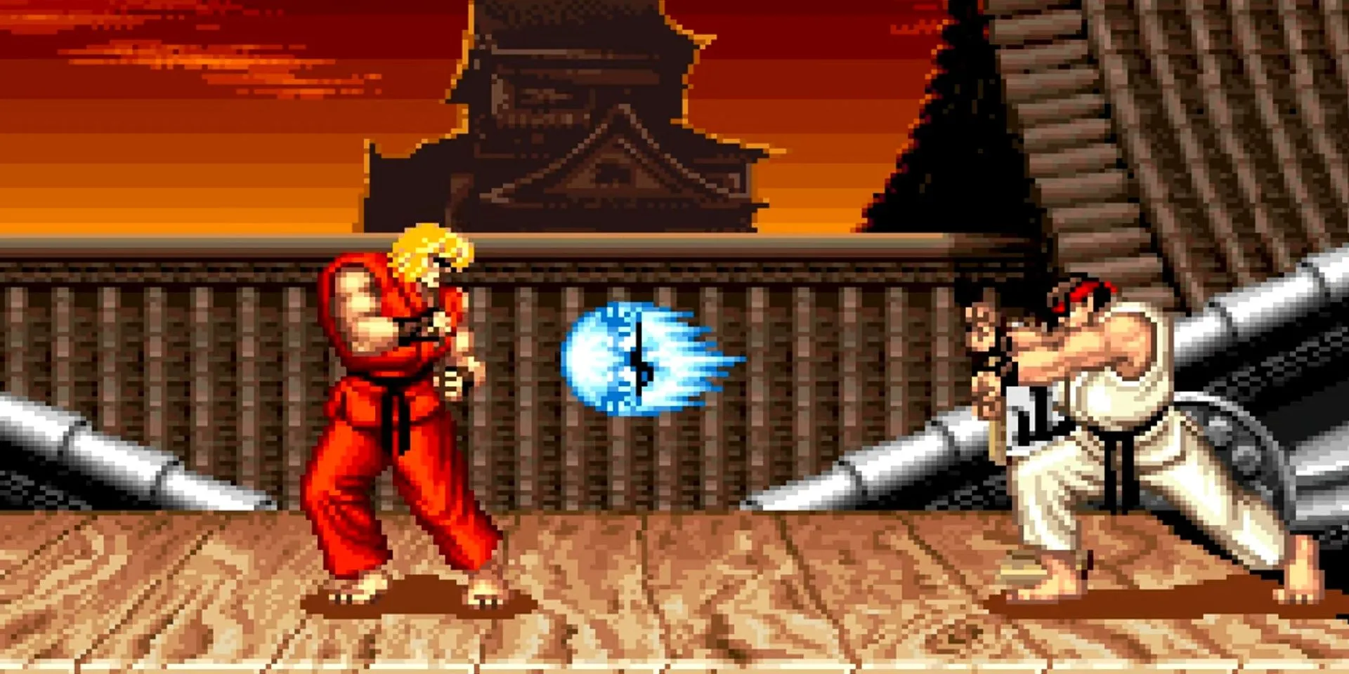 Ryu tung Hadouken về phía đối thủ trong Street Fighter 2