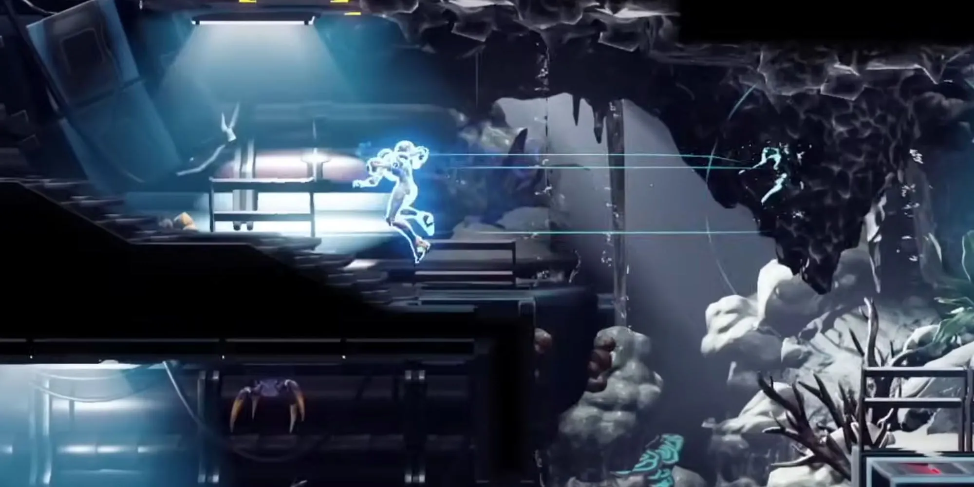 Samus sử dụng Flash Shift để di chuyển tức thời trong Metroid Dread