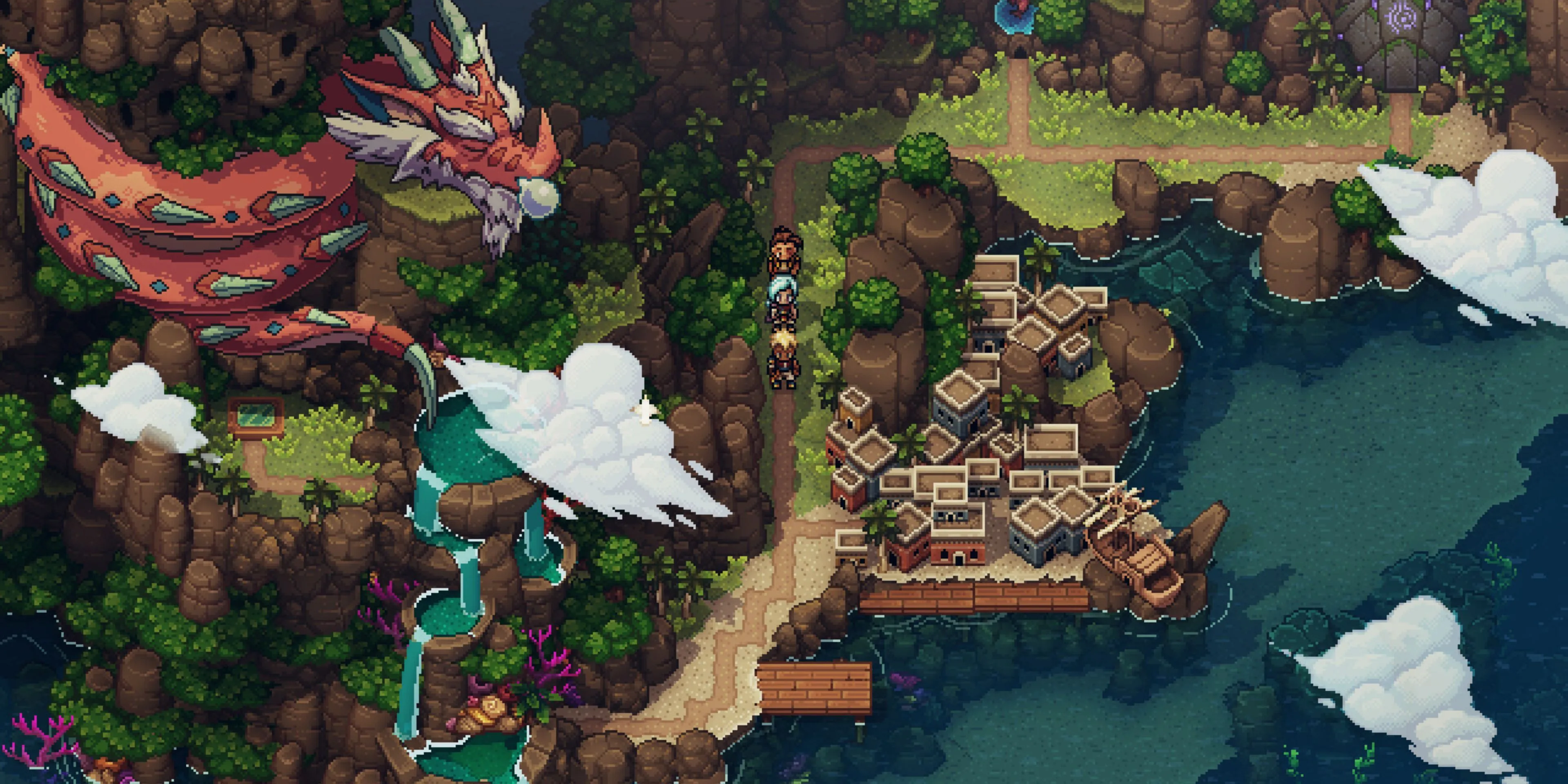 Screenshot đồ họa pixel của game Sea of Stars với phong cảnh tuyệt đẹp