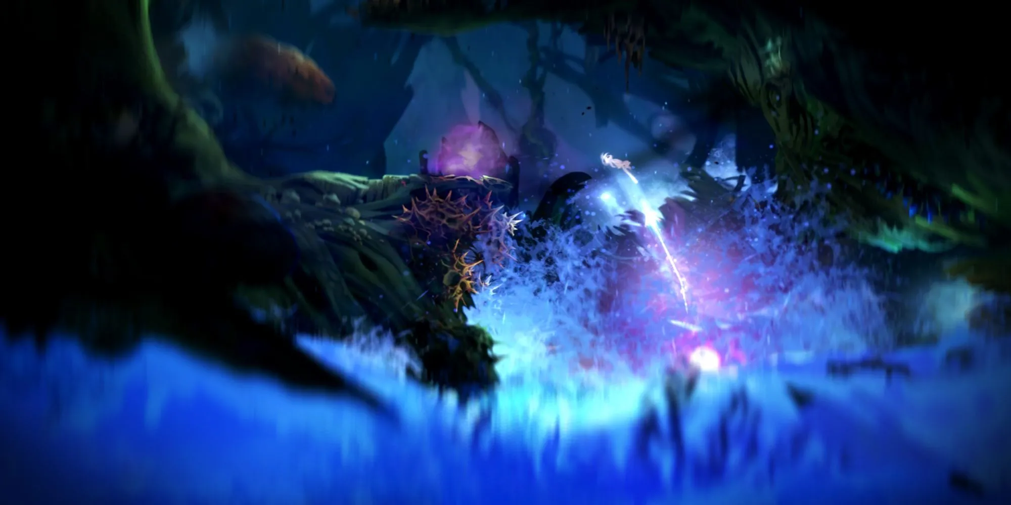 Sinh vật Ori bé nhỏ đứng giữa khu rừng huyền ảo trong Ori and the Blind Forest