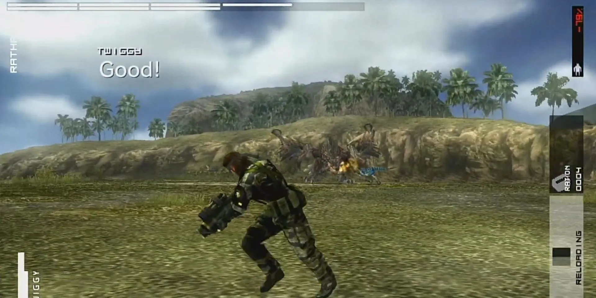 Snake chiến đấu với Rathalos trong một nhiệm vụ crossover của Metal Gear Solid: Peace Walker