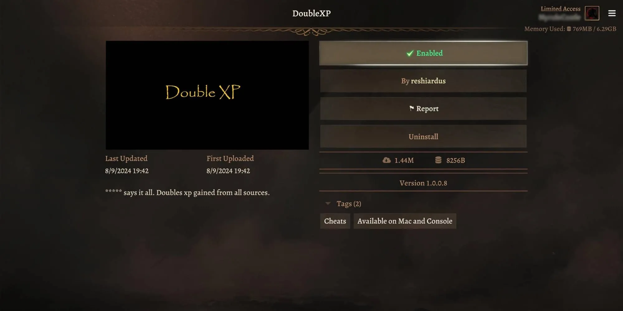 Tăng tốc độ lên cấp với mod Double XP trong Baldur's Gate 3