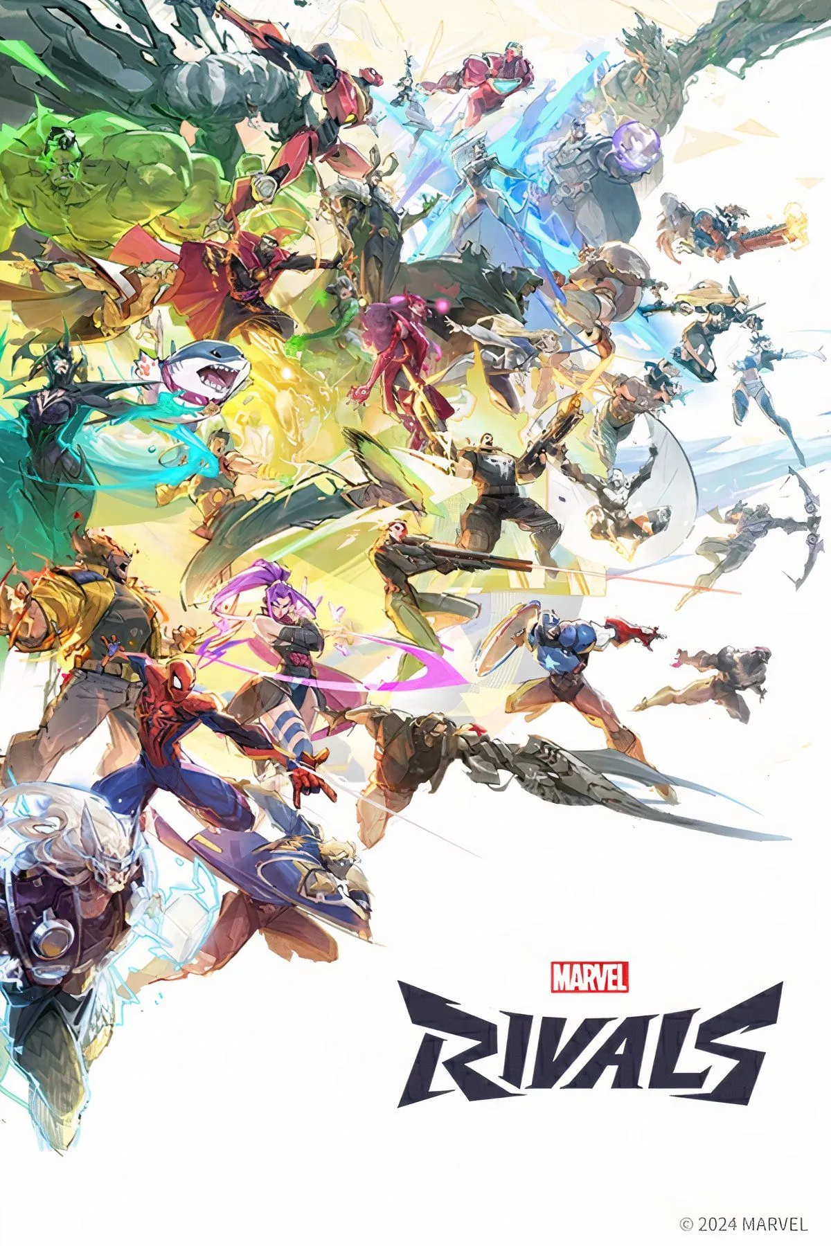 Tập hợp các hình ảnh từ Marvel Rivals hiển thị nhiều nhân vật và cảnh chiến đấu