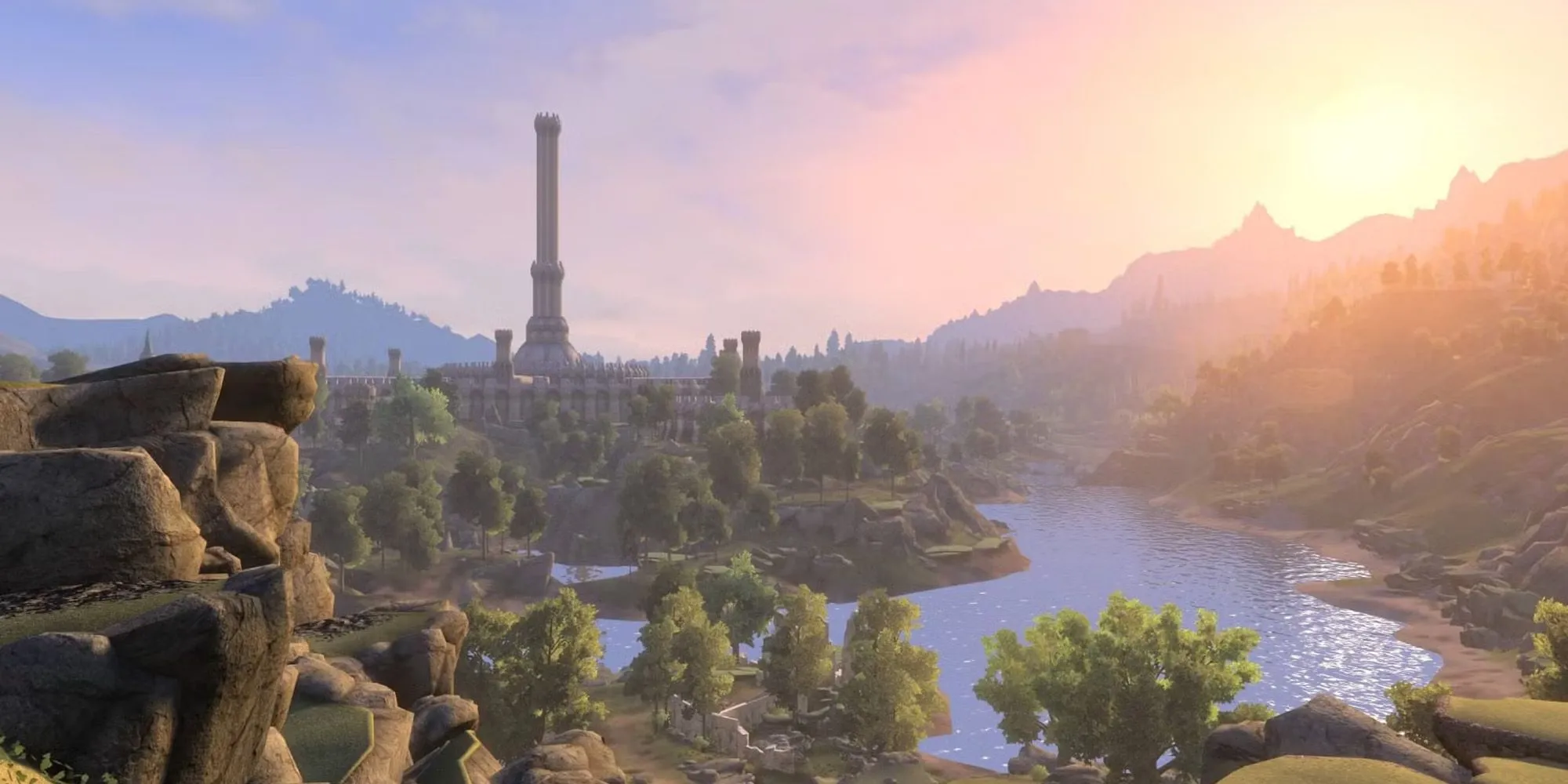 Thành phố Imperial City trong Skyblivion, thể hiện bầu không khí và kiến trúc chi tiết