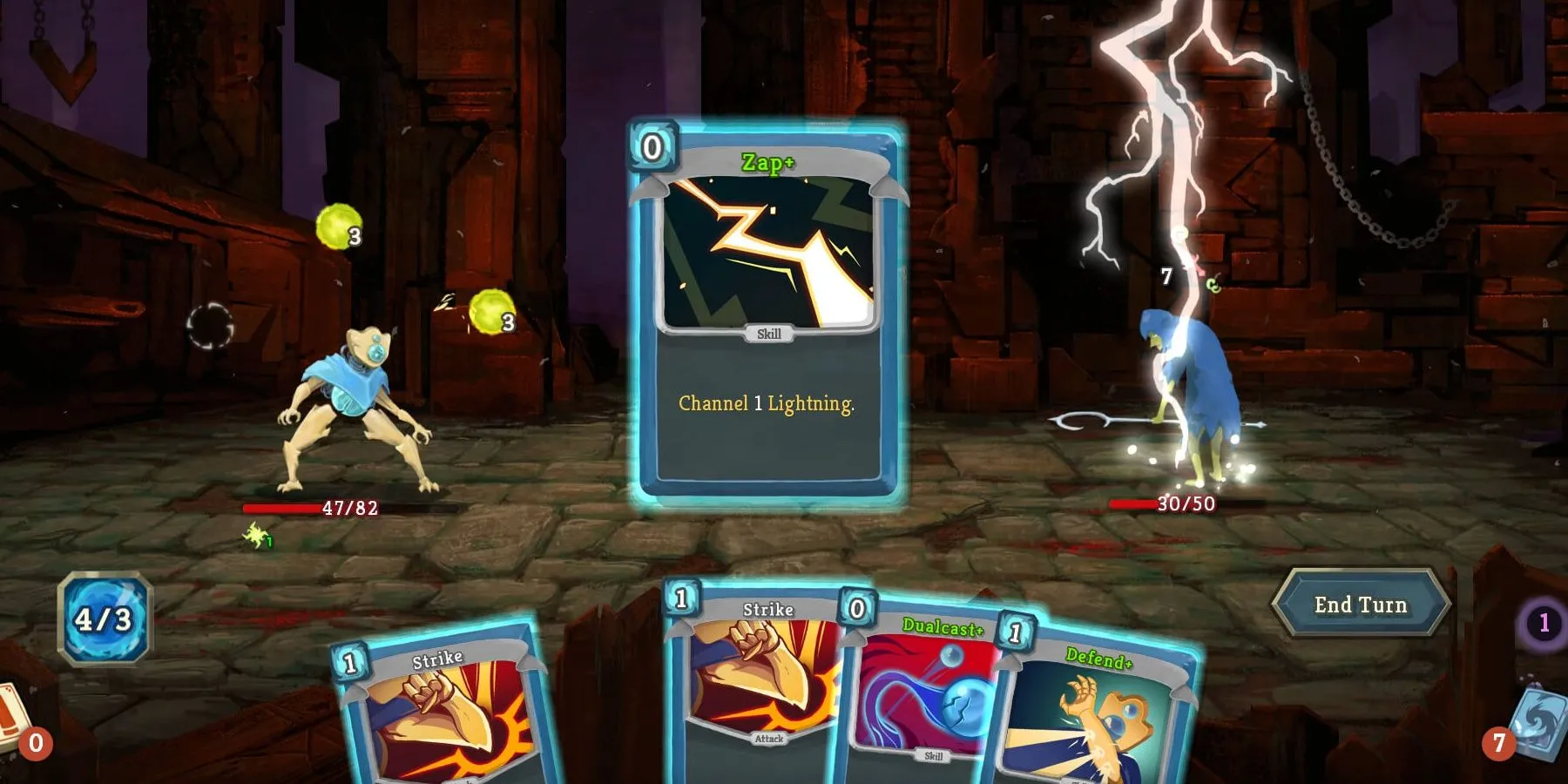 Thẻ bài Zap đang được sử dụng trong Slay the Spire