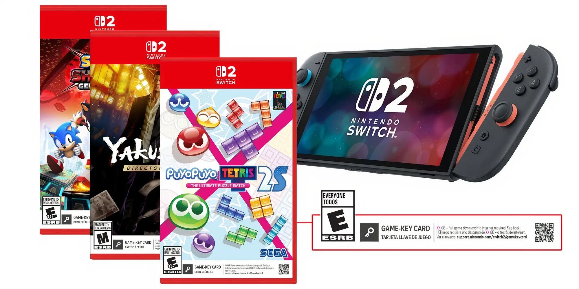 Thẻ Game Key Card cho Nintendo Switch 2 đặt cạnh các game vật lý thông thường, minh họa cho hình thức phát hành mới