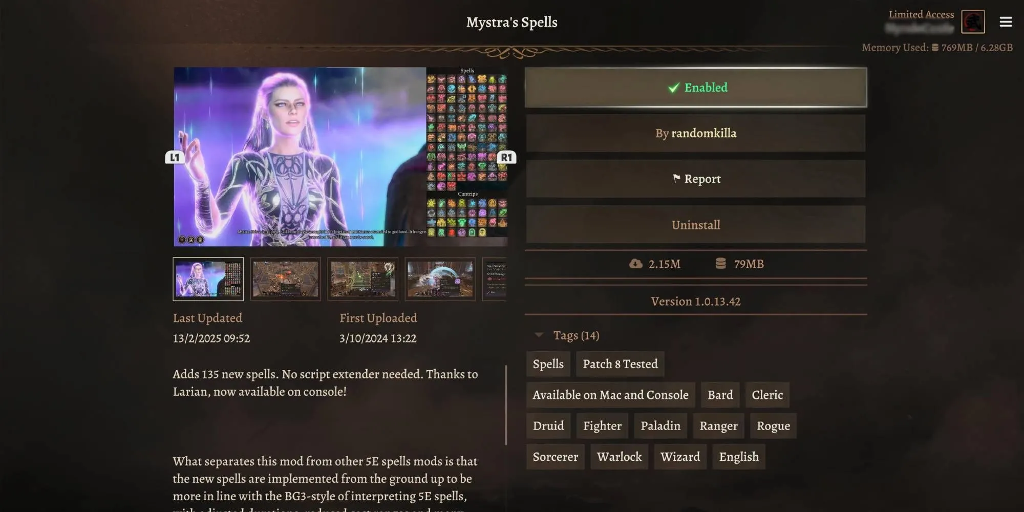 Thêm nhiều phép thuật mới cho lớp nhân vật pháp sư với mod Mystra's Spells BG3