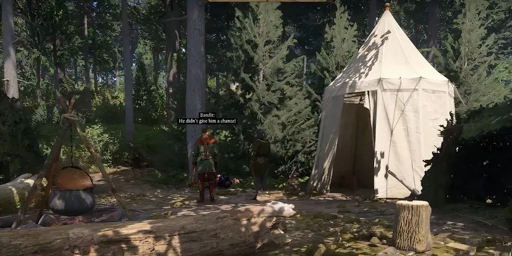 Trại cướp nơi Mikush bị giam giữ trong nhiệm vụ Di Sản của Kingdom Come Deliverance 2.