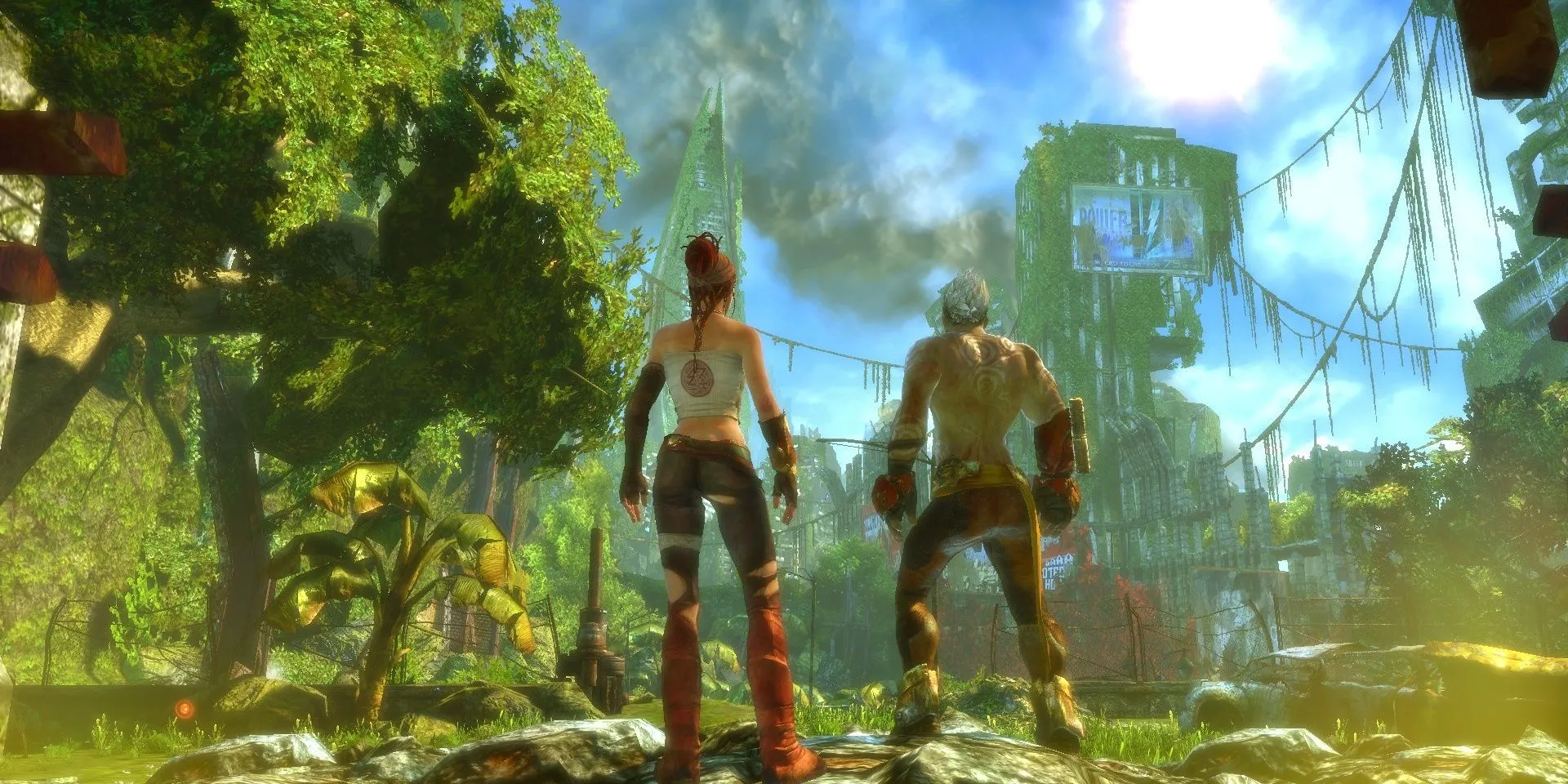 Trip và Monkey trong một cảnh game Enslaved: Odyssey to the West với đồ họa ấn tượng