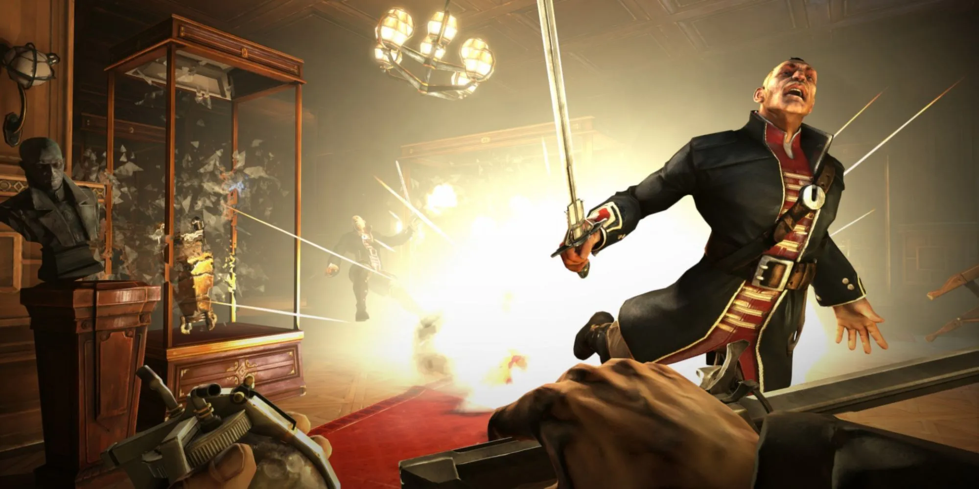 Vụ nổ lớn trong một con hẻm u tối của game Dishonored