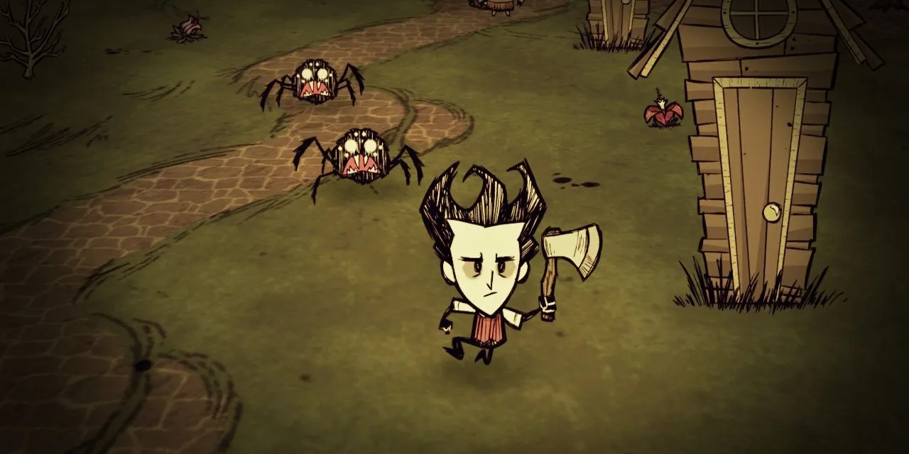 Wilson cầm rìu chuẩn bị sinh tồn trong thế giới u ám của Don't Starve