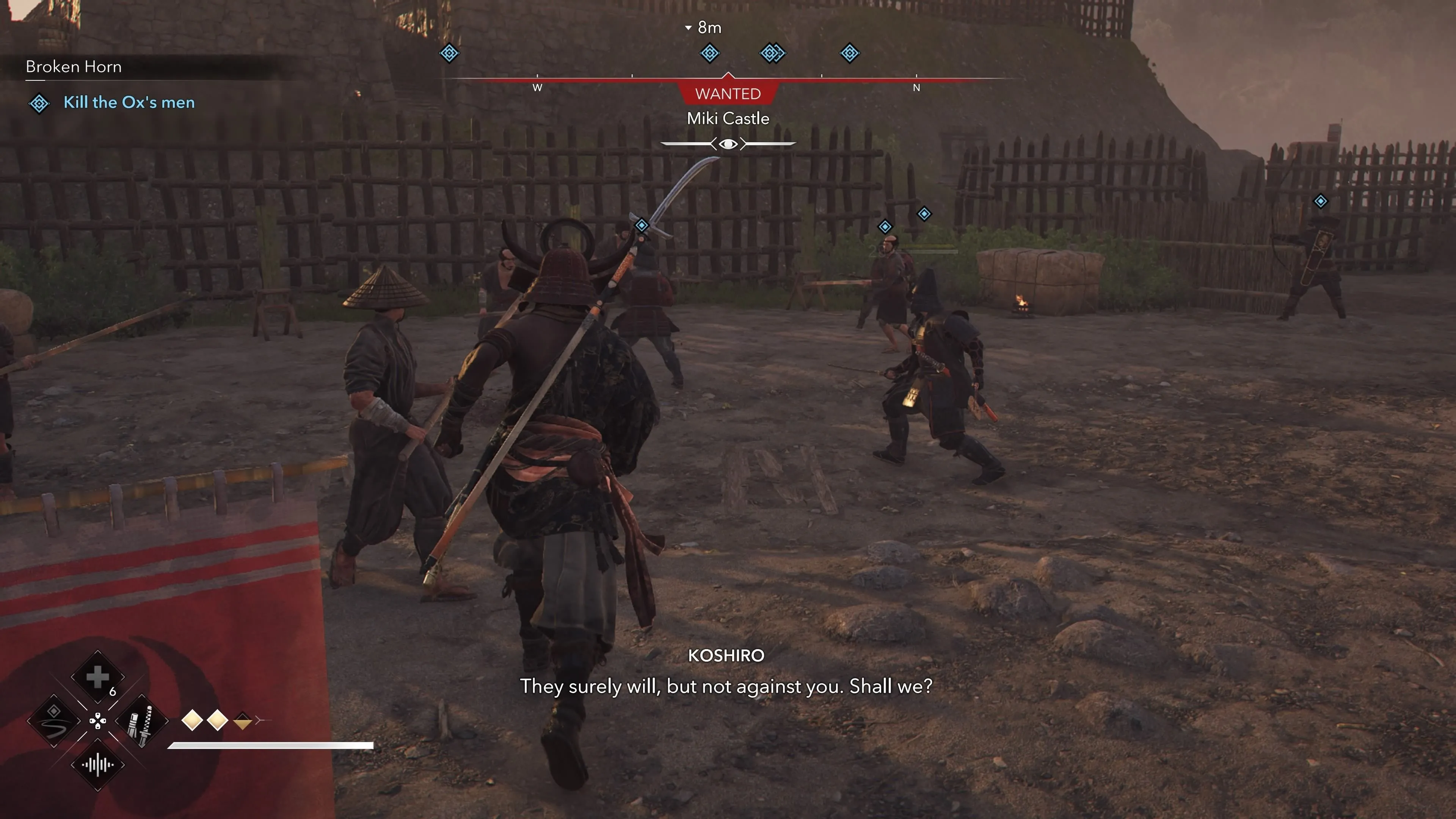 Yasuke và đồng minh chiến đấu với quân của The Ox tại Thành Miki trong Assassin's Creed Shadows