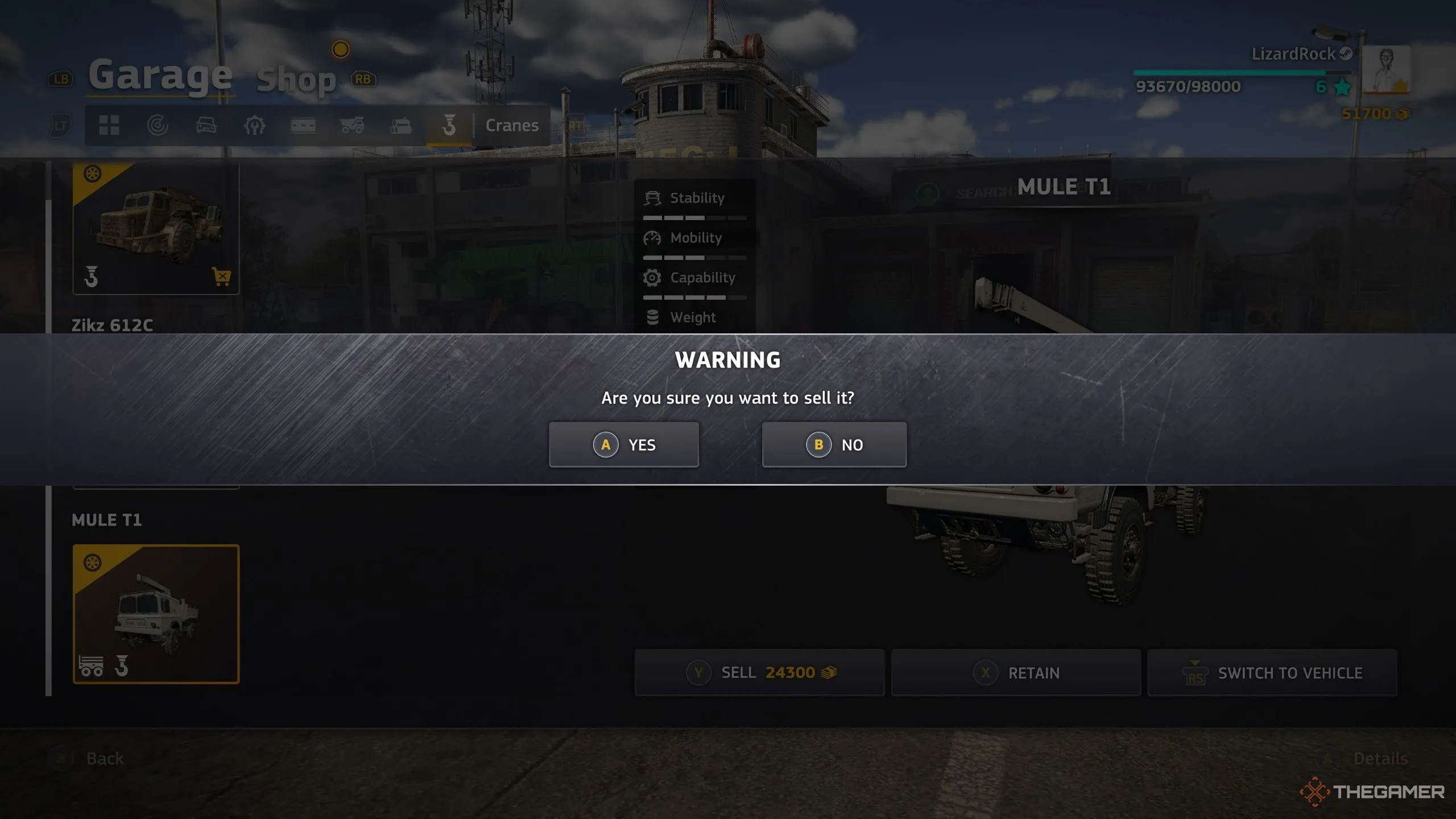 Thông báo cảnh báo khi bán xe trong game RoadCraft