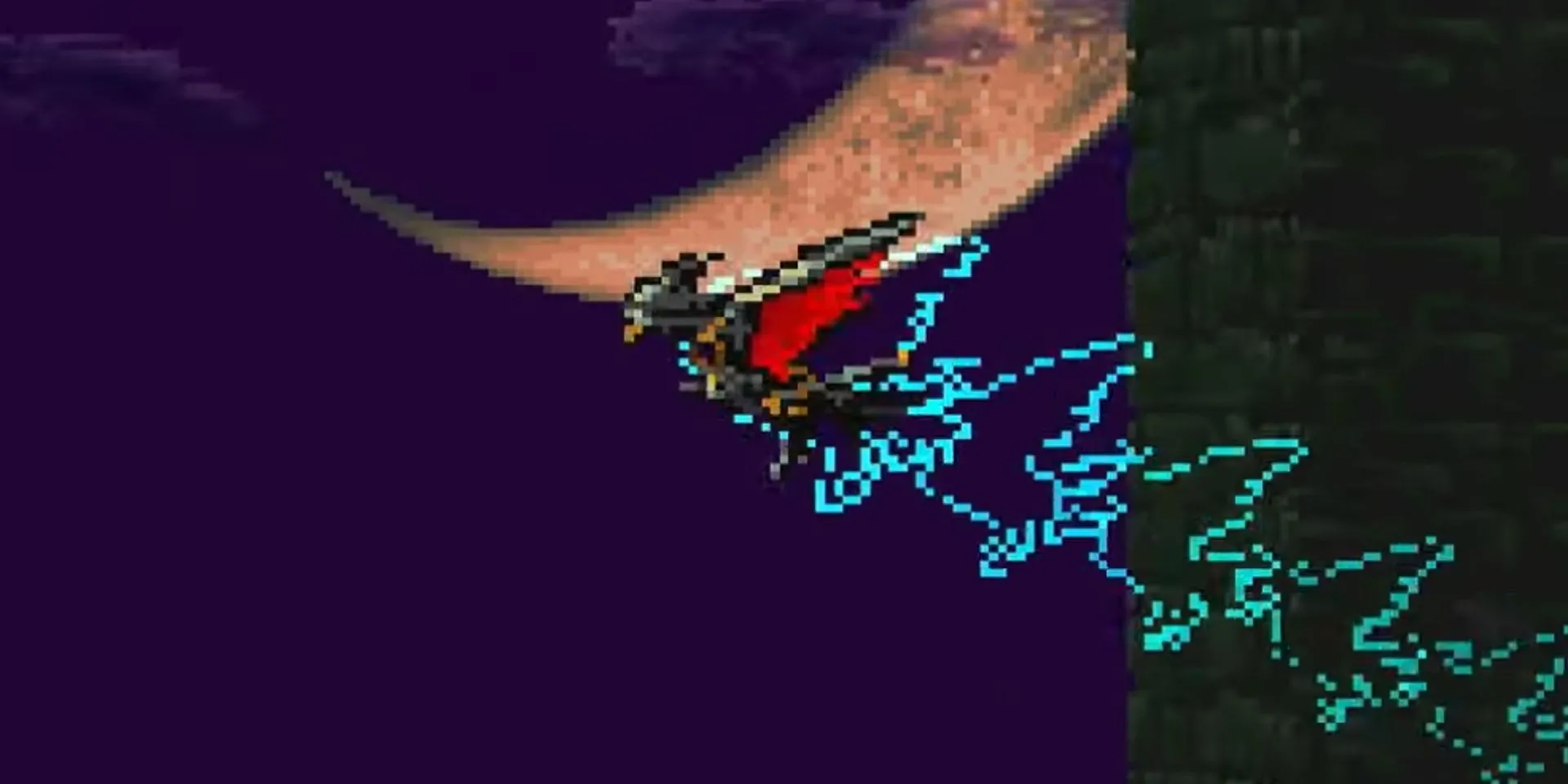 Alucard biến thành dơi trong Castlevania Symphony of the Night di chuyển qua hành lang lâu đài