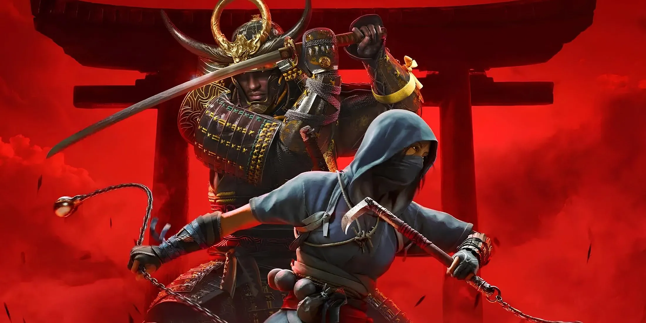Ảnh bìa chính thức của Assassin's Creed Shadows, với nhân vật chính trong bối cảnh Nhật Bản phong kiến